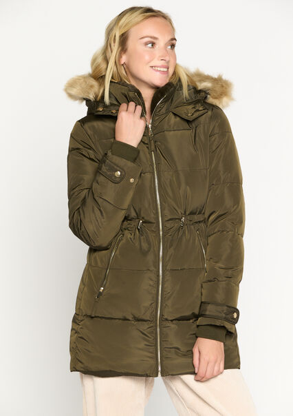 Quilted coat with hood - KHAKI MED - 23000489_4327