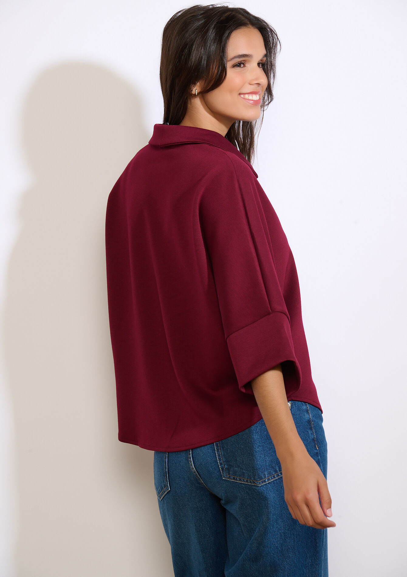 Losvallende polo met knopen, Losvallende polo met knopen - BORDEAU WINE - 02301968