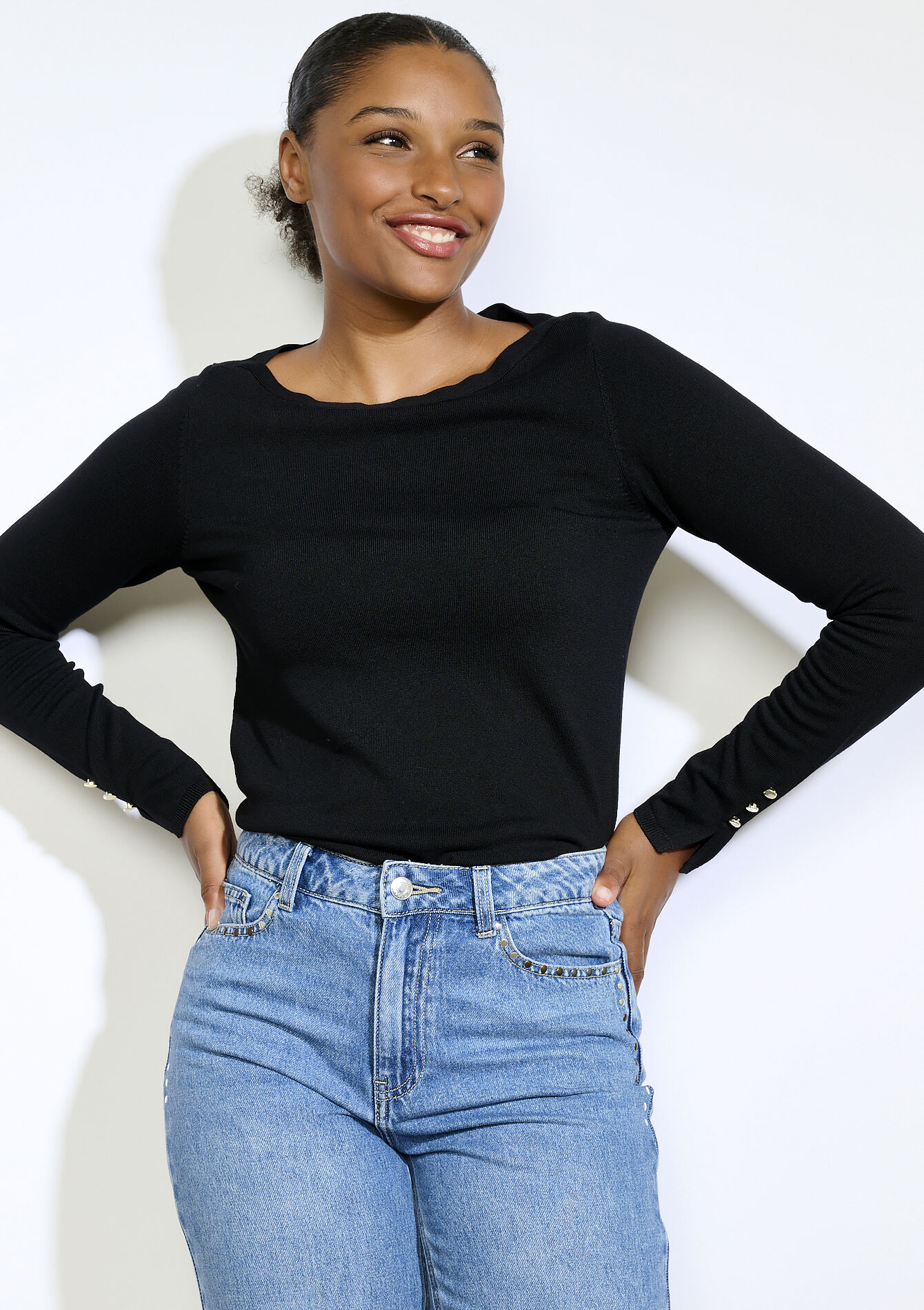 Trui met gouden knopen, Trui met gouden knopen - BLACK - 04006871_1119