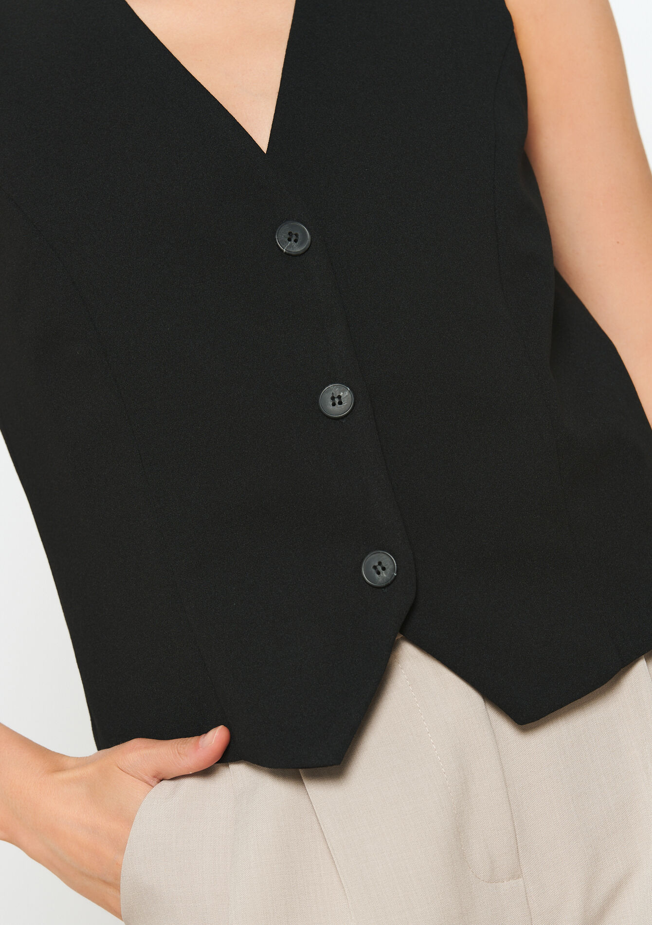 Waistcoat with buttons, Waistcoat with buttons - BLACK - 09001424_1119