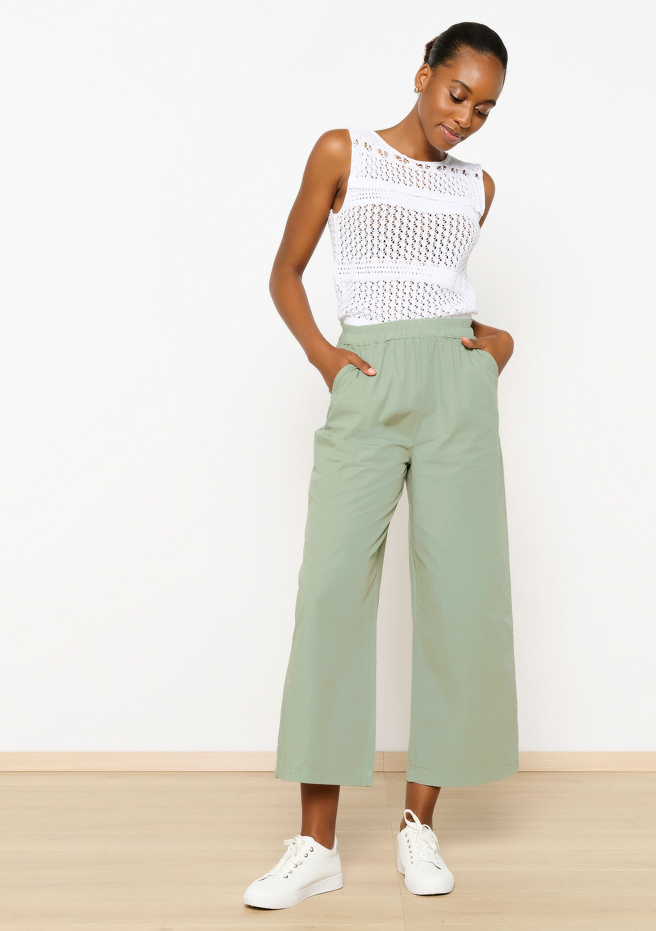 Wide poplin trousers, Wide poplin trousers - KHAKI MINT - 06600853_2542