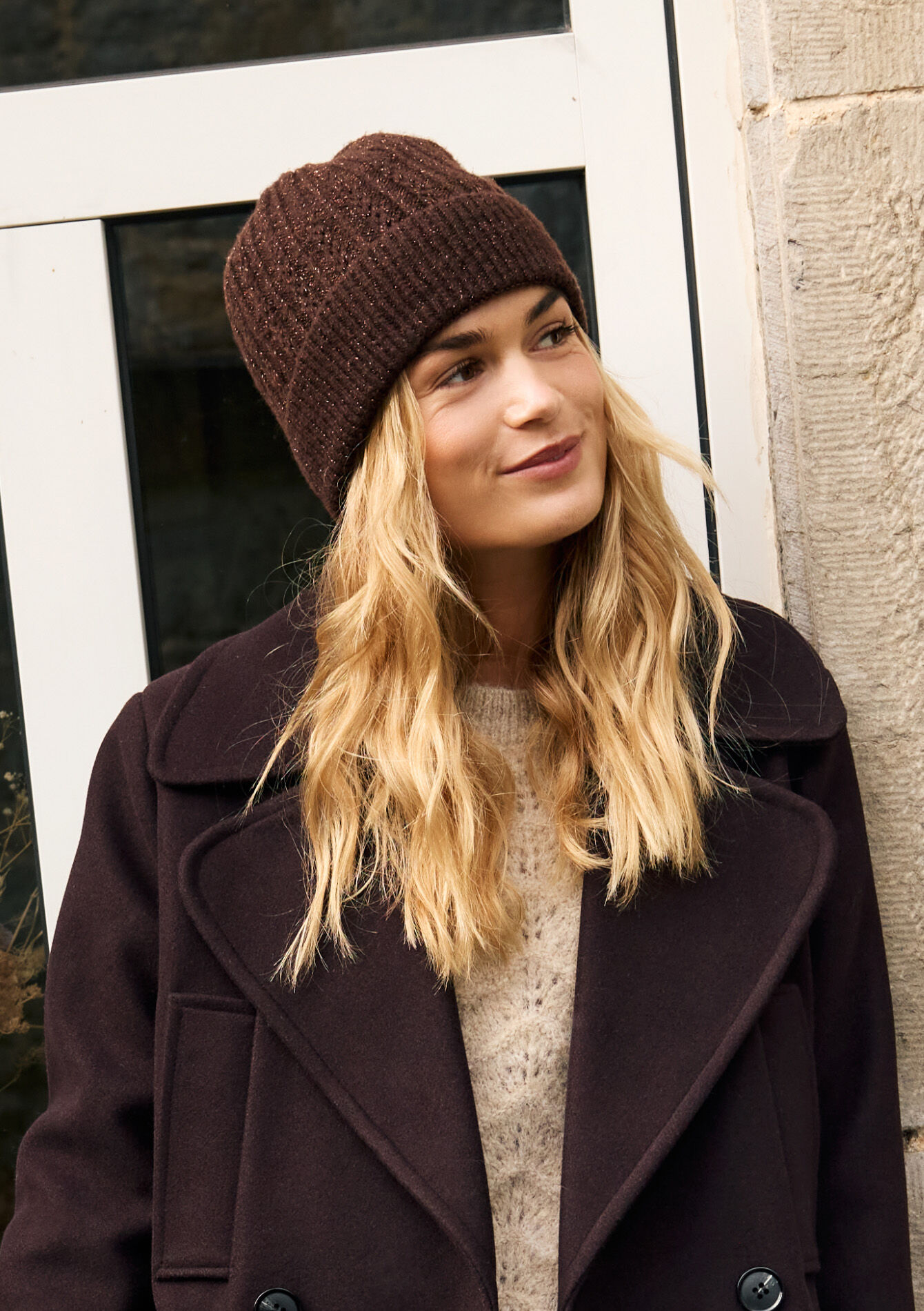 Geribde gebreide muts, Geribde gebreide muts - BROWN DARK CHOCOLATE - 17002180_3720