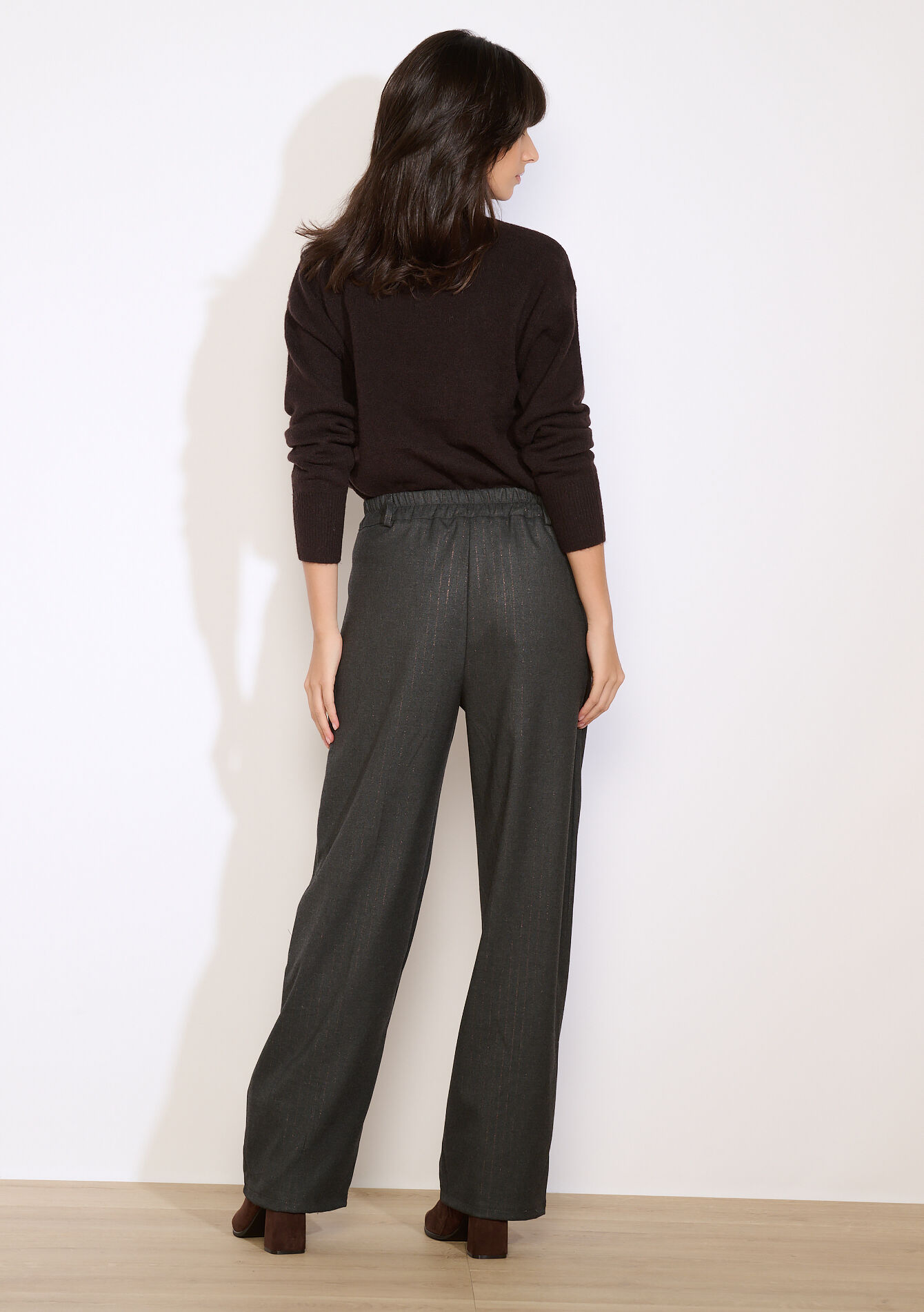 Wide-leg broek met plooien, Wide-leg broek met plooien - DK GREY MEL - 06100745_1083