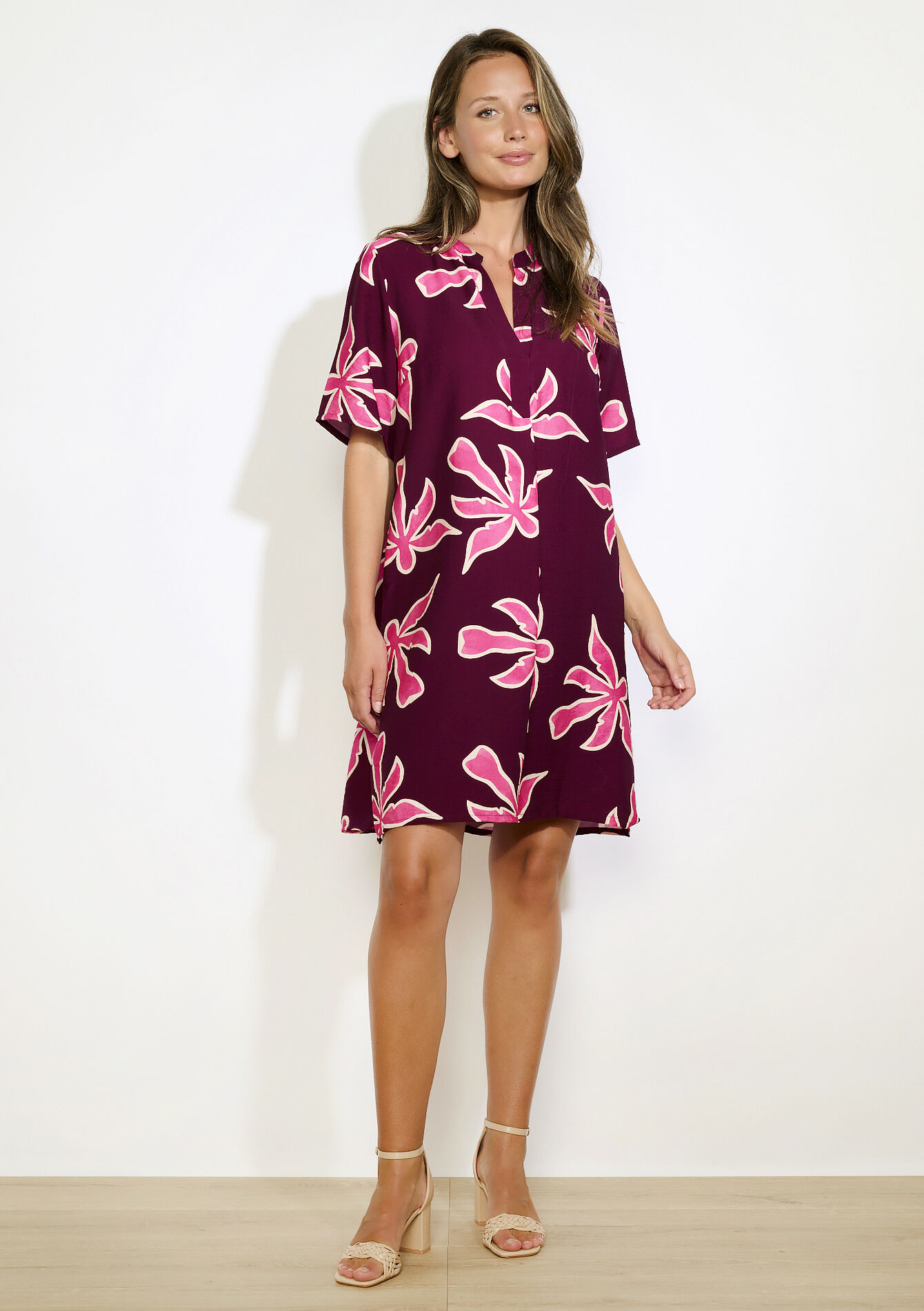short floral dress, short floral dress - AUBERGINE - 08104299_1537