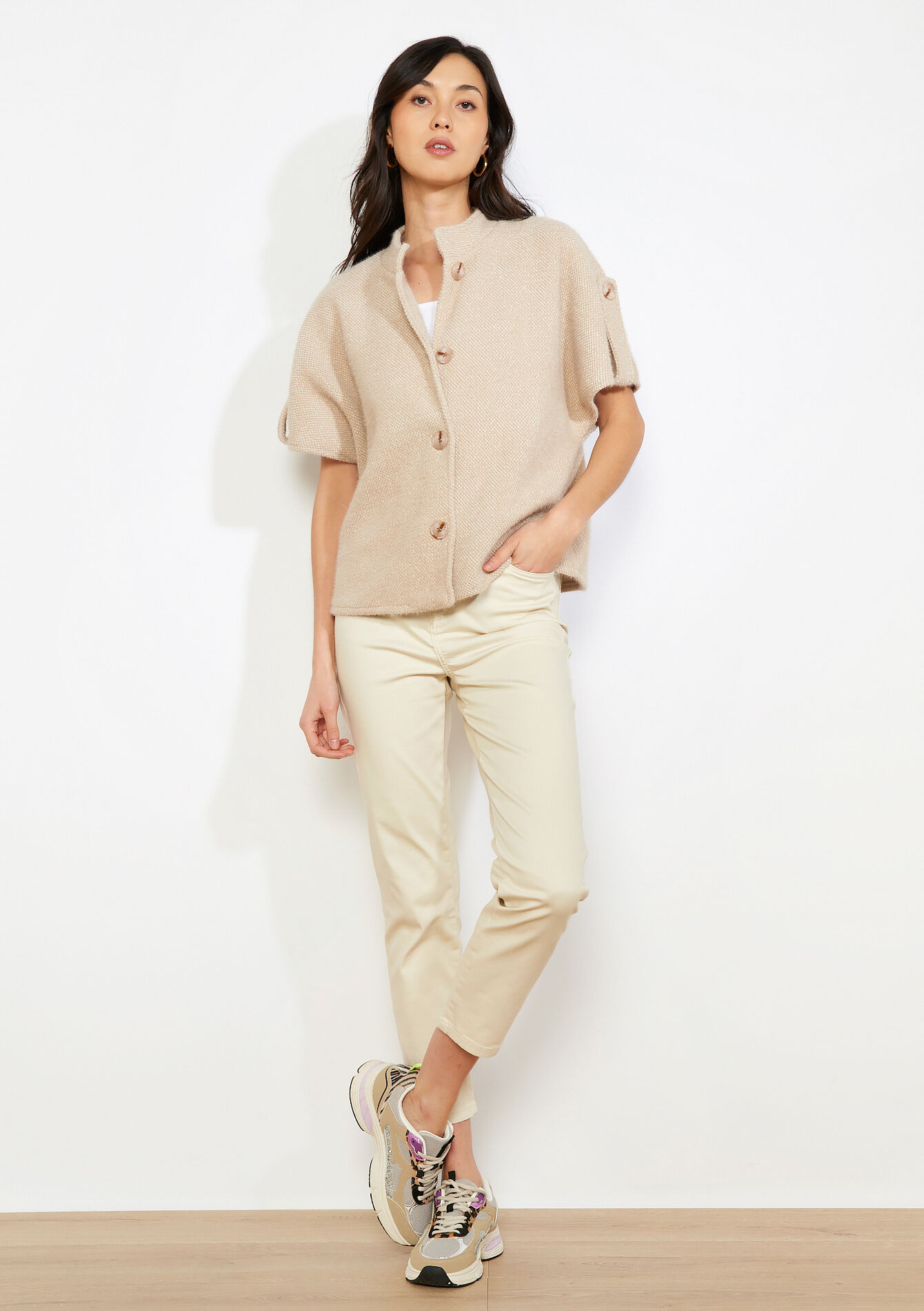 Zachte jas met korte mouw - LT BEIGE - 09101177_2527