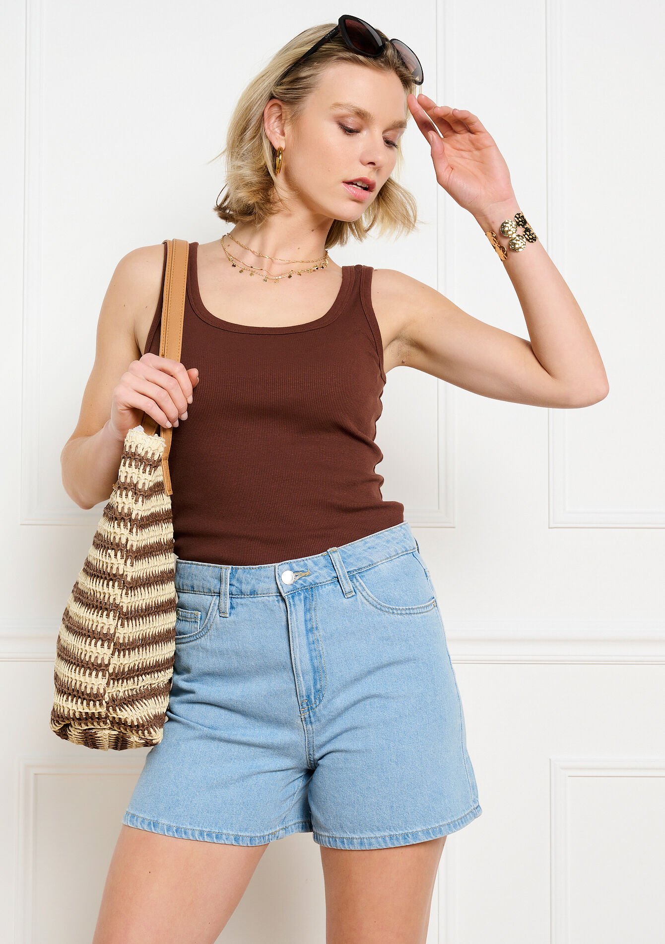 Aansluitend geribde tanktop, Aansluitend geribde tanktop - BROWN DARK CHOCOLATE - 02200528_3720