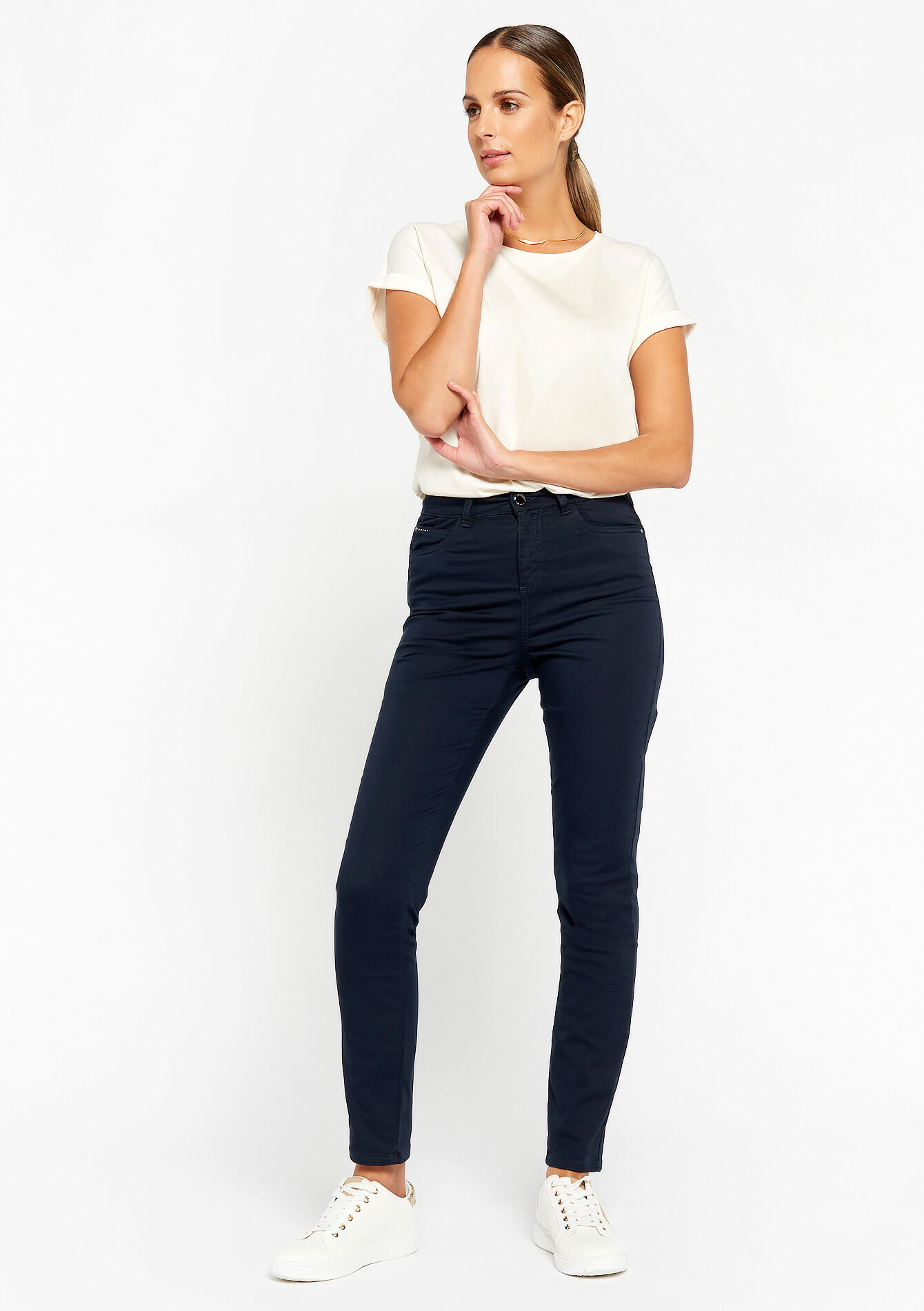 Skinny broek met hoge taille, Skinny broek met hoge taille - NAVY BASIC - 06004342_2723