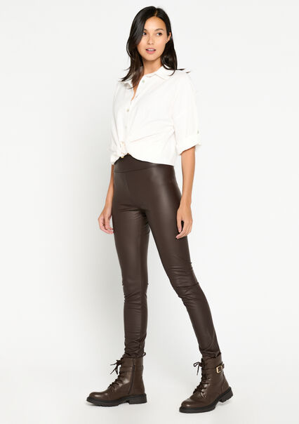 Seamless leggings in imitation leather - BROWN DARK CHOCOLATE - 17001983_3720