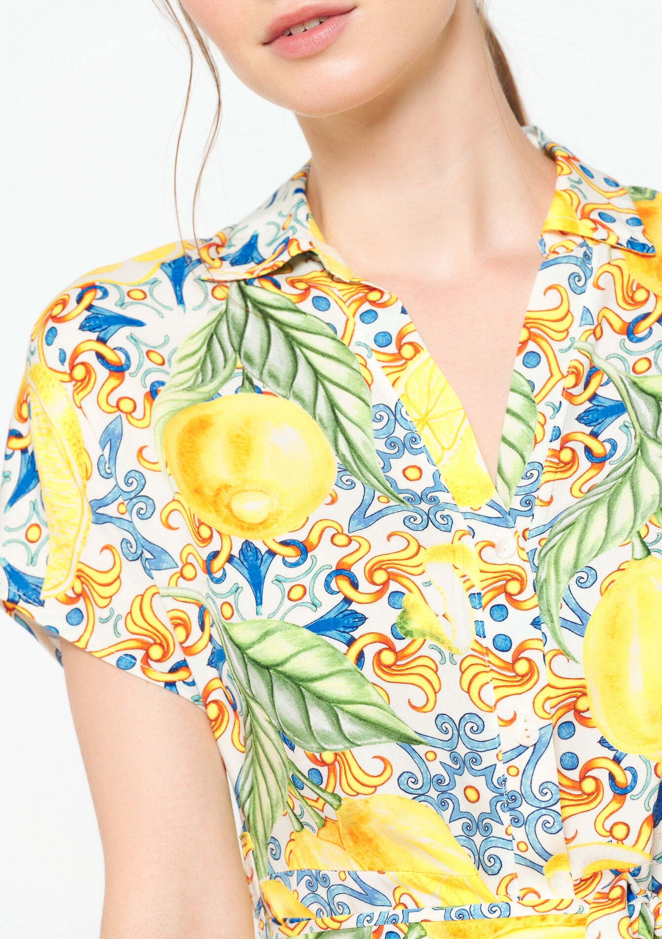 Robe-chemise à imprimé citron, Robe-chemise à imprimé citron - OFFWHITE - 08103798_1001