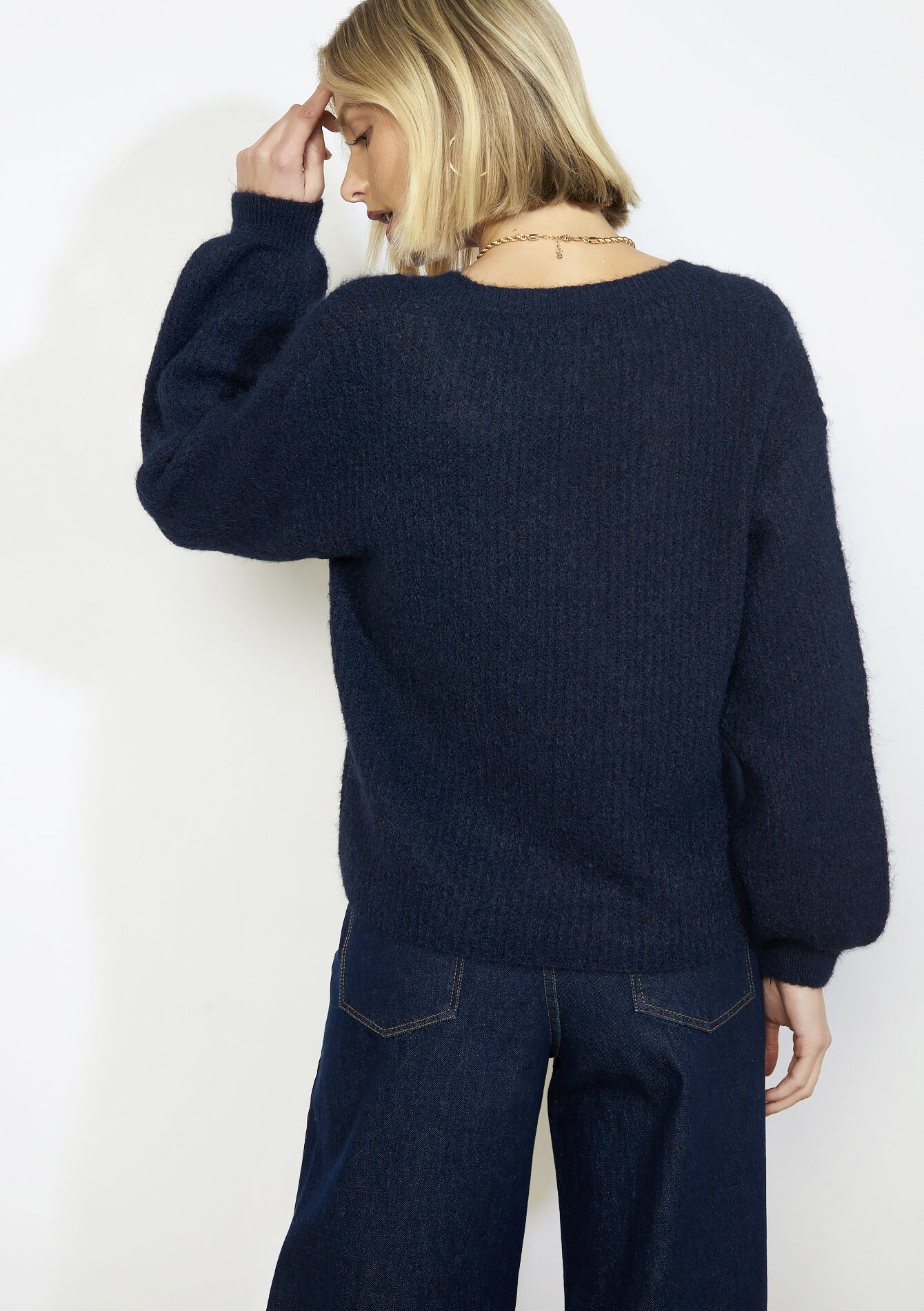 Textured v-neck sweater, Textured v-neck sweater - NAVY BASIC - 04007156_2723