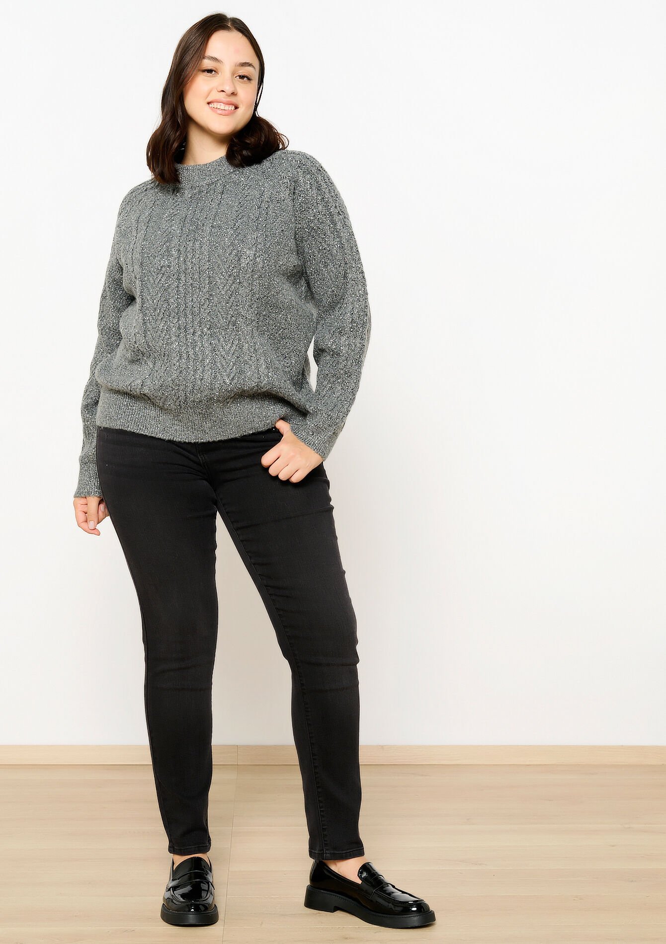 Kabelgebreide trui met lurex, Kabelgebreide trui met lurex - ANTHRACITE - 04006534_1118