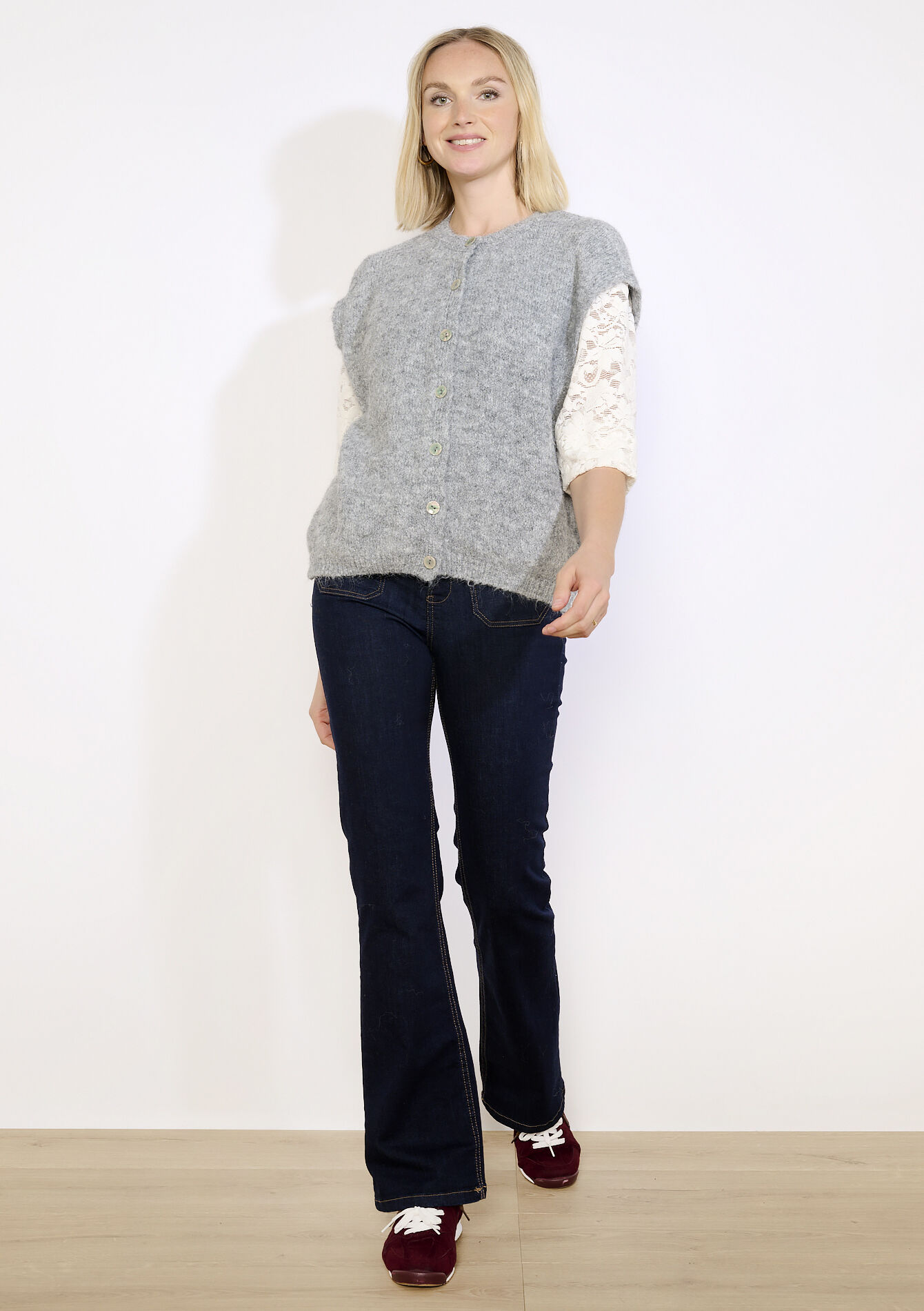 Gilet sans manches boutonné, Gilet sans manches boutonné - GREY MED MEL - 04101362_3507