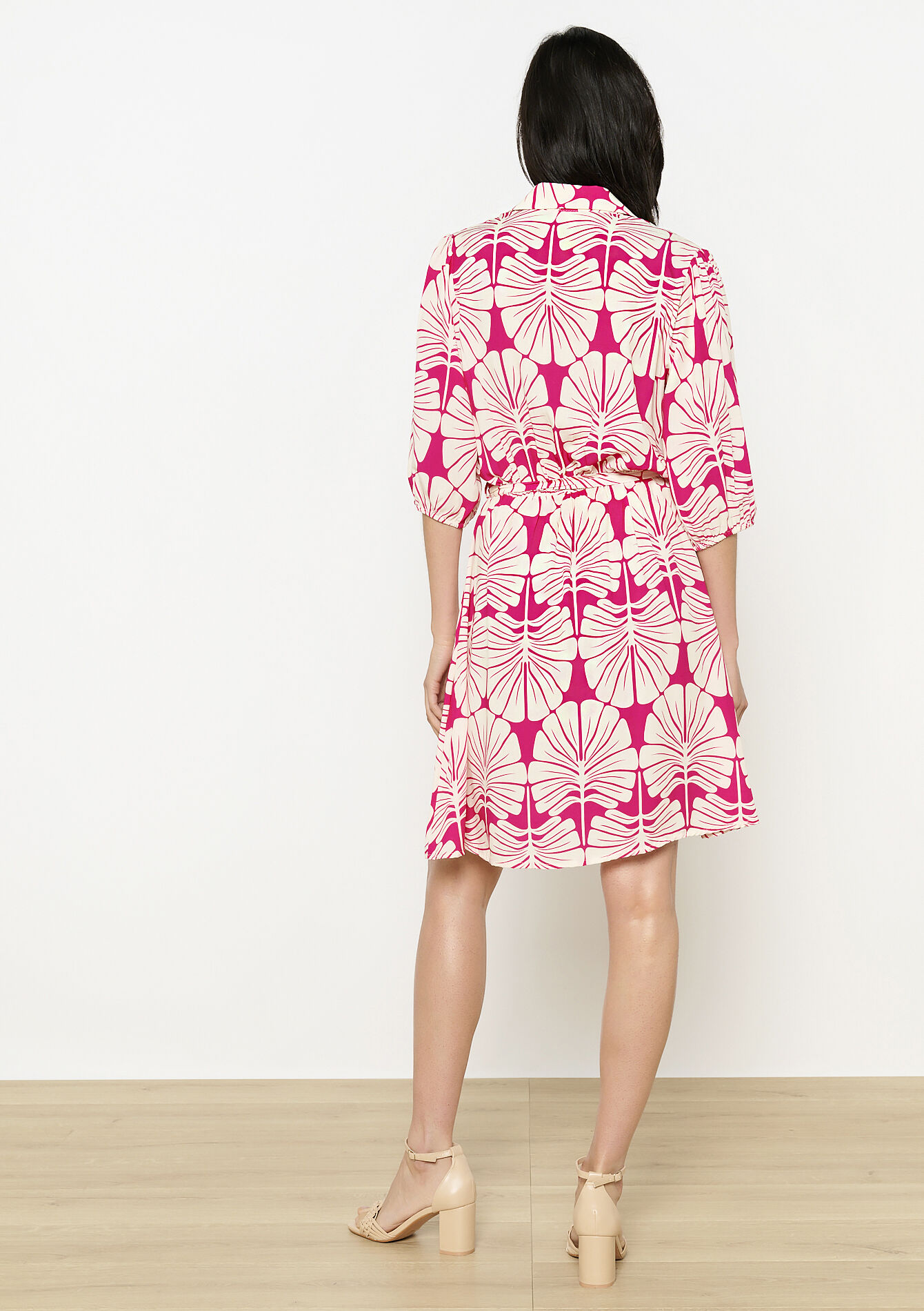 Jurk met bladerprint - FUCHSIA - 08104182_5626