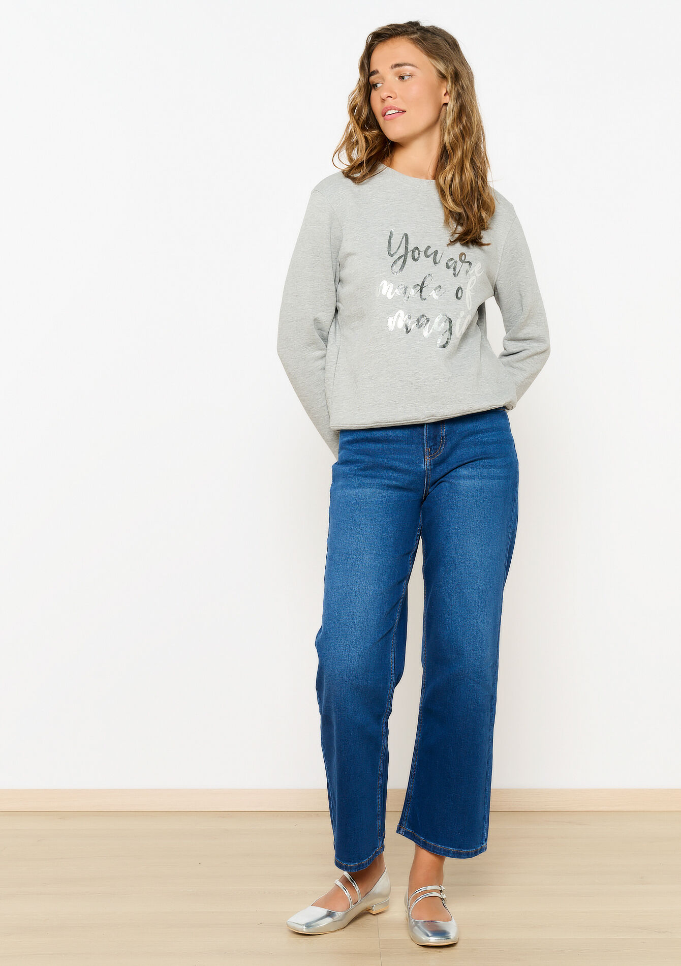 Sweater met opschrift - GREY MED MEL - 03001717_3507