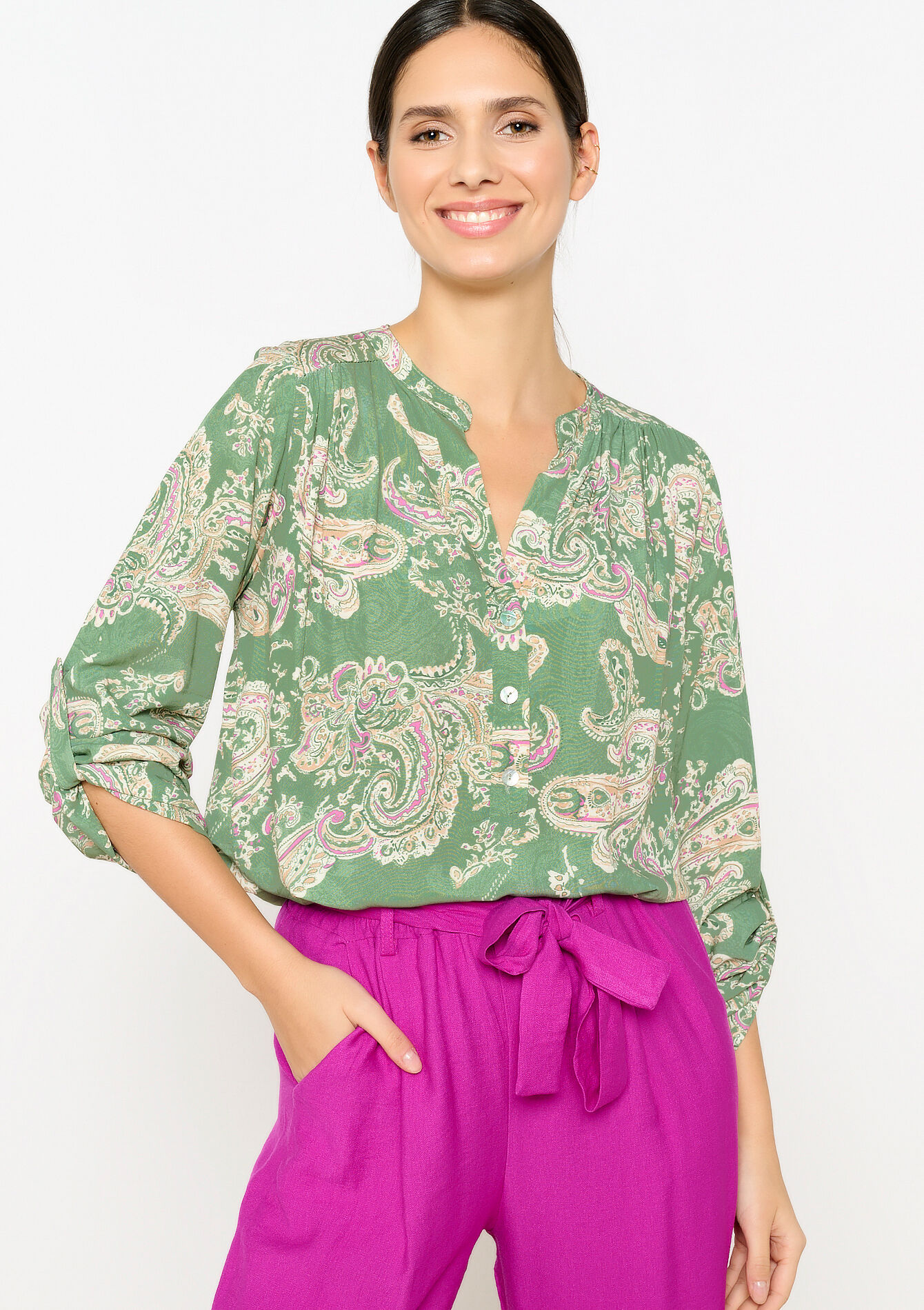 Blouse with paisley print, Blouse with paisley print - KHAKI MINT - 05702487_2542