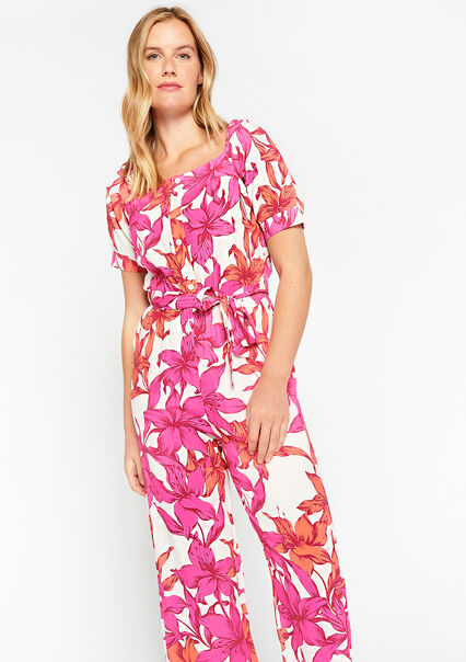 Jumpsuit with flower print - FUCHSIA - 06004425_5626