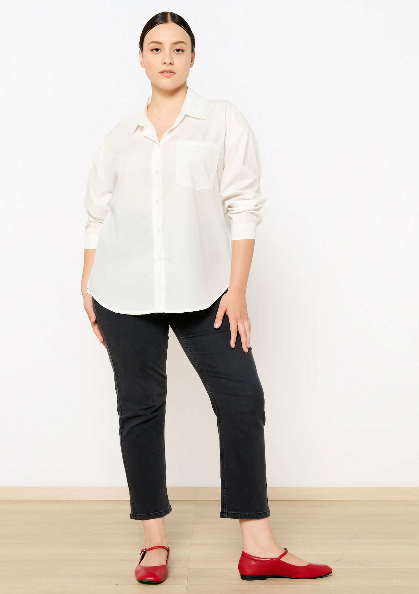 Chemise ample en popeline, Chemise ample en popeline - OPTICAL WHITE - 05702621_1019