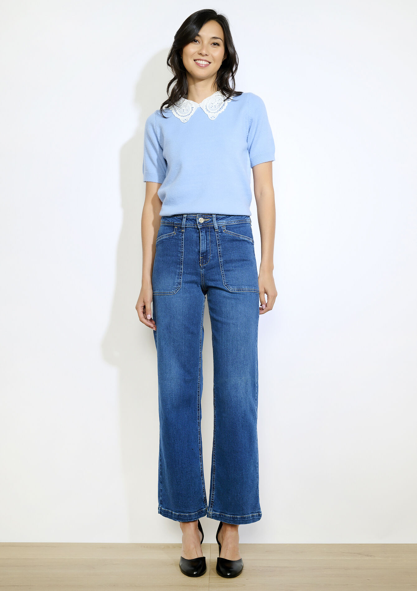 Flared jeans met hoge taille, Flared jeans met hoge taille - MEDIUM BLUE - 22000618_0500