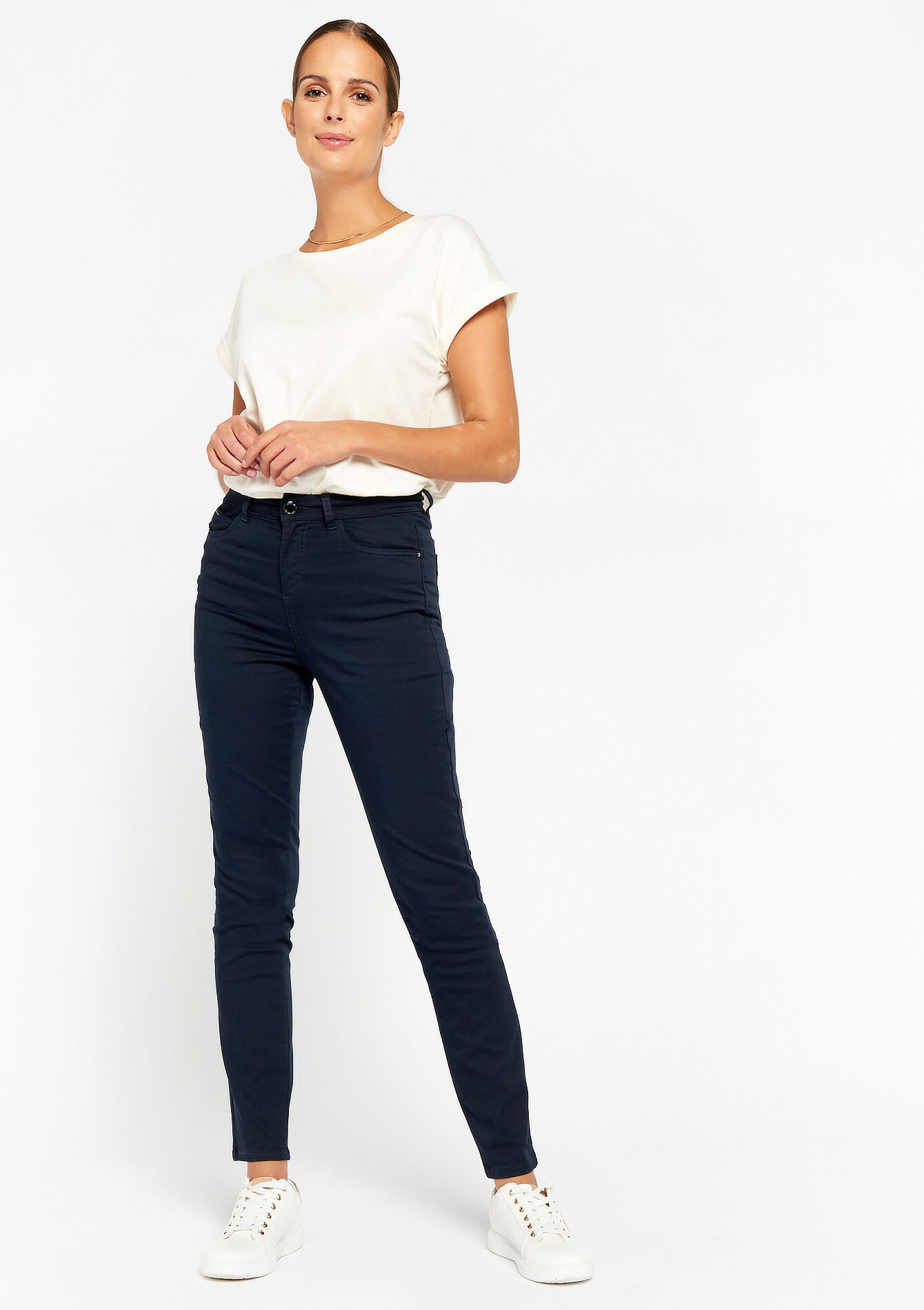 Skinny broek met hoge taille, Skinny broek met hoge taille - NAVY BASIC - 06004342_2723