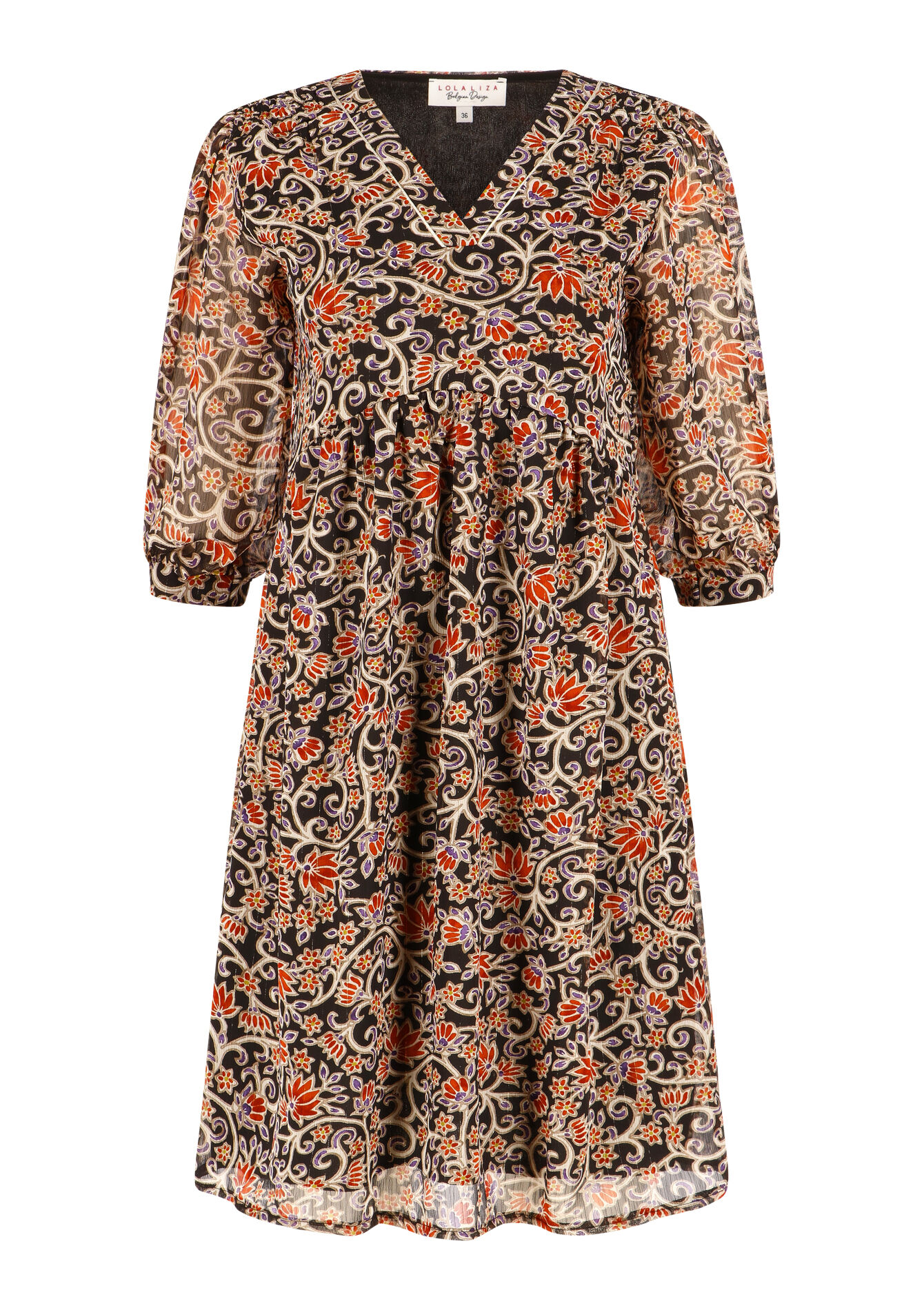 Robe babydoll à imprimé fleuri indien, Robe babydoll à imprimé fleuri indien - BLACK - 08103373_1119