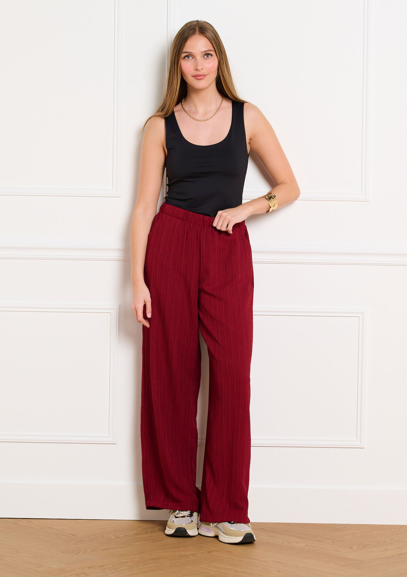 Wijde broek met textuur, Wijde broek met textuur, , back