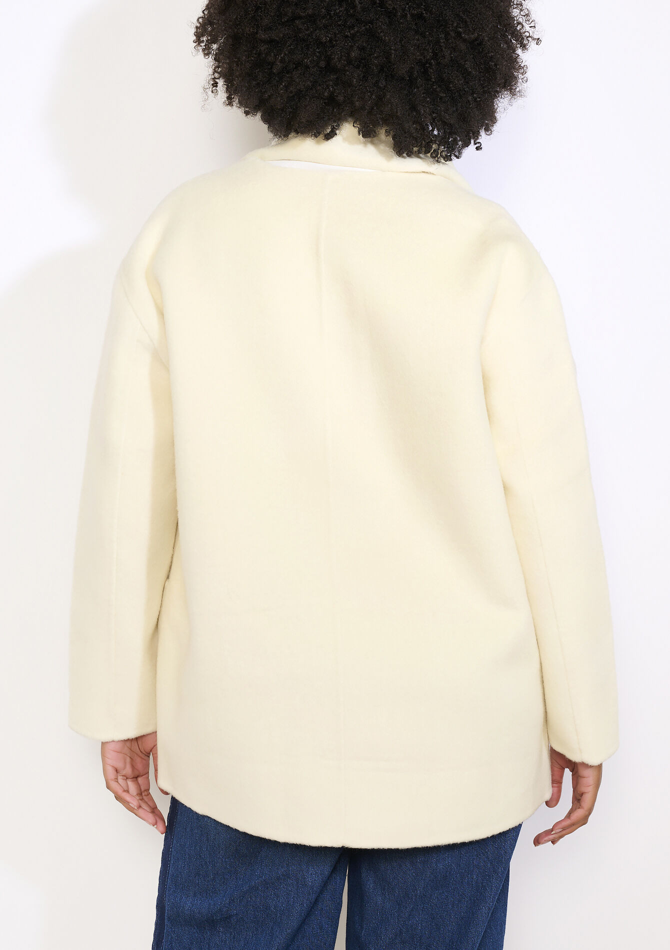 Short wool coat with scarf, Short wool coat with scarf - VANILLA WHITE - 23000778_1013