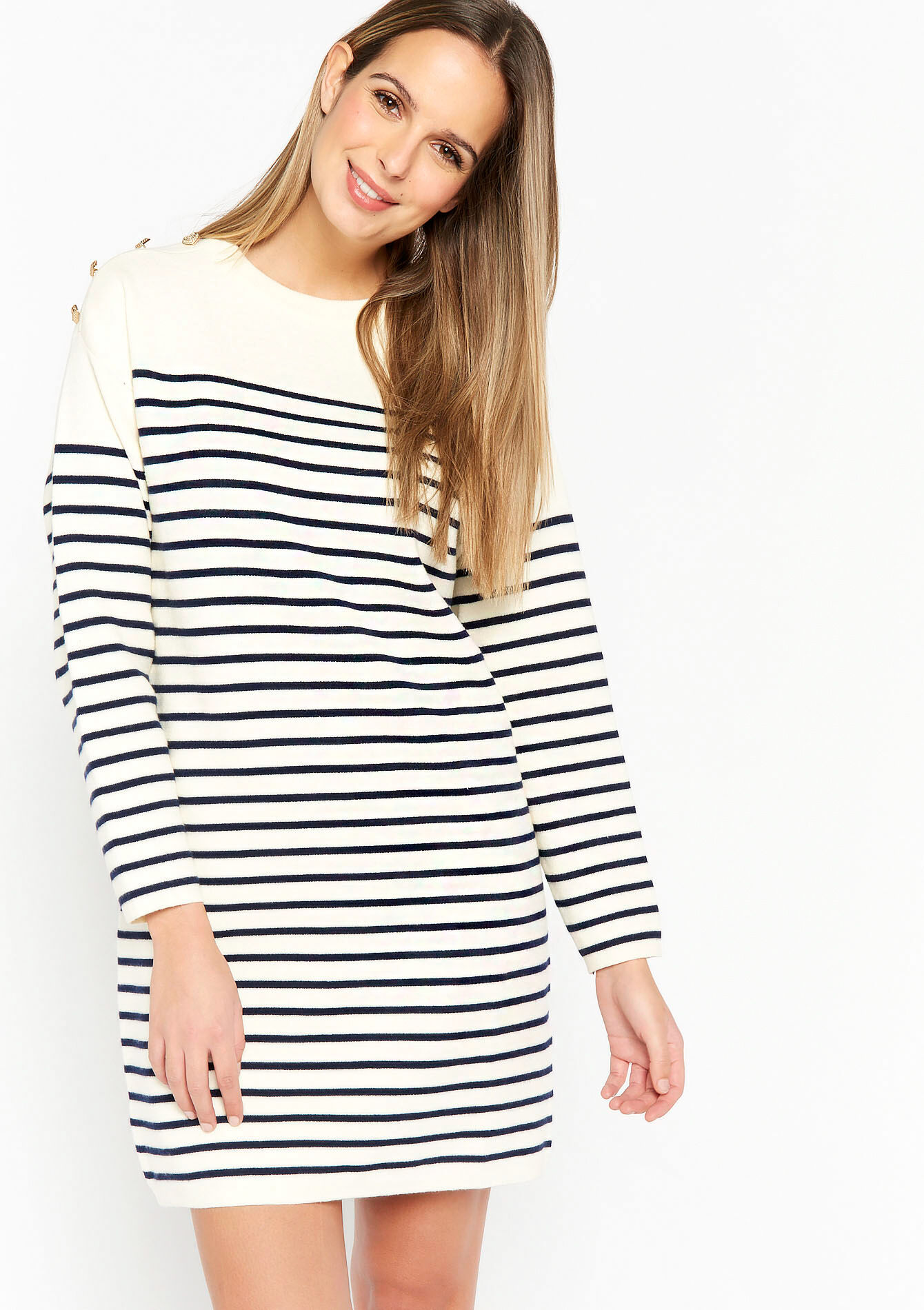 Gestreepte trui-jurk, Gestreepte trui-jurk - OFFWHITE - 08103126