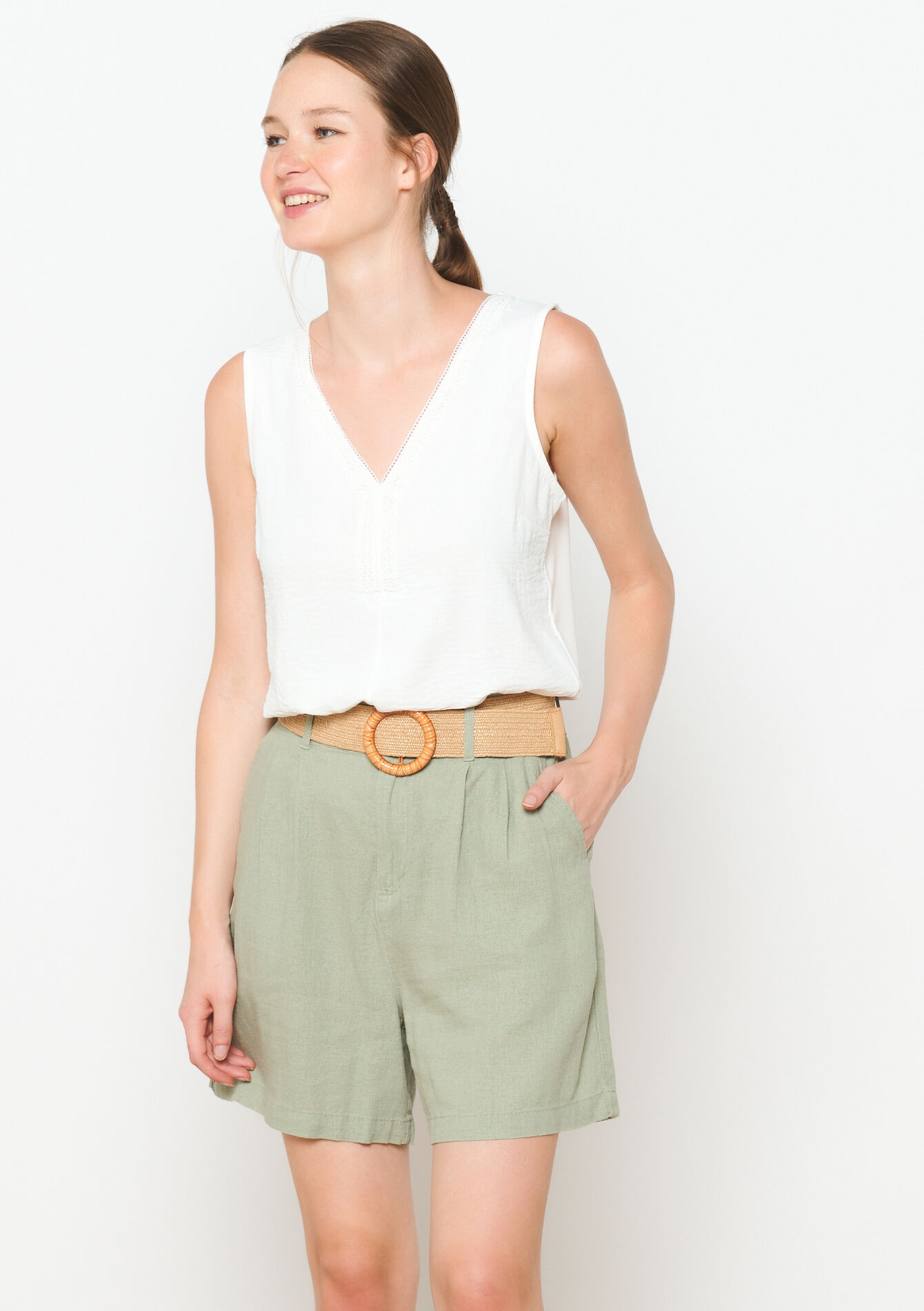 Top with V-neck, Top with V-neck - OPTICAL WHITE - 02200445_1019