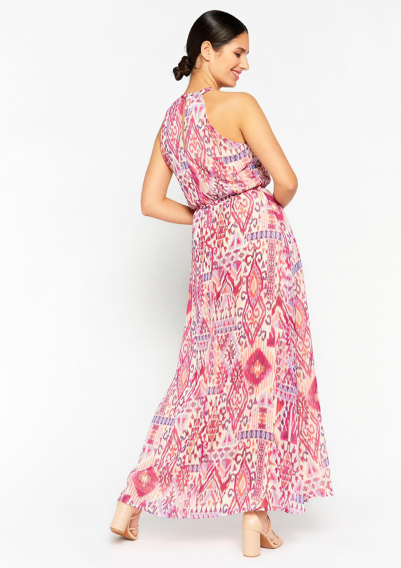 Maxi halter dress with ikat - FUCHSIA - 08601938_5626
