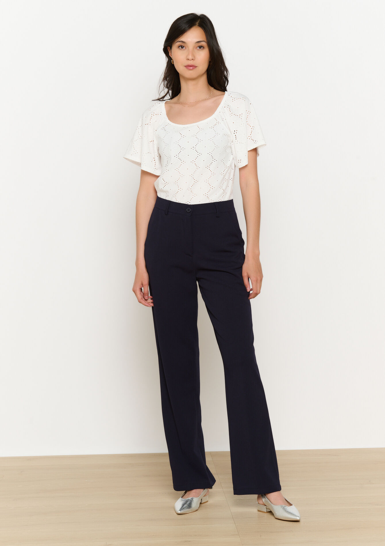 Getailleerde broek in crêpe, Getailleerde broek in crêpe - NAVY BASIC - 06100702_2723