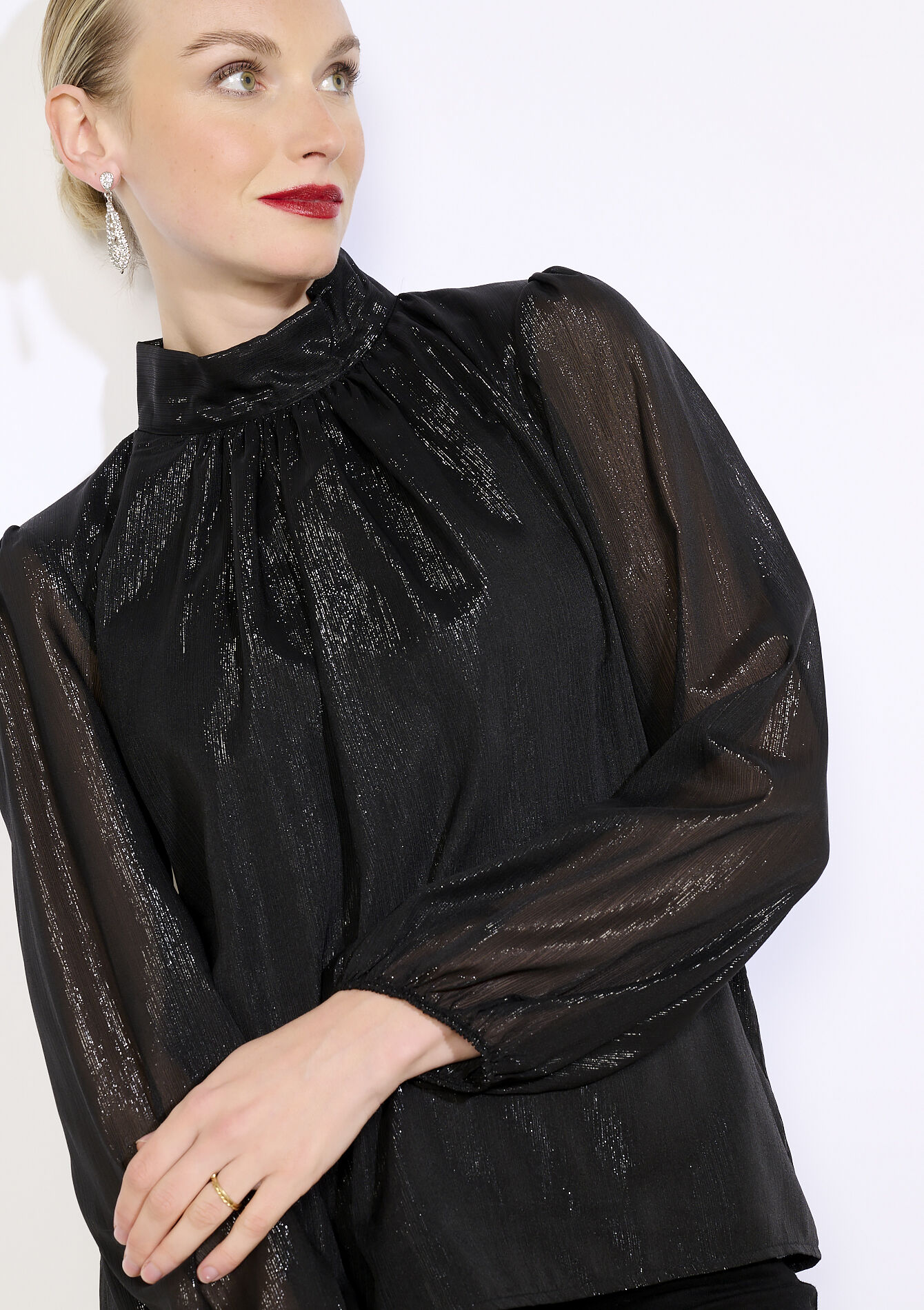 Blouse fluide à col montant, Blouse fluide à col montant - BLACK - 05703005_1119