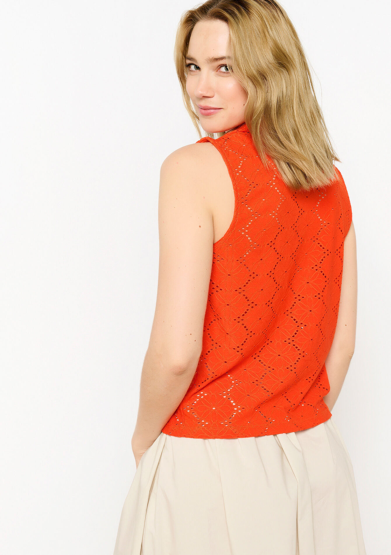 Chemise sans manches avec broderie, Chemise sans manches avec broderie - ORANGE BRIGHT - 02200407_1255