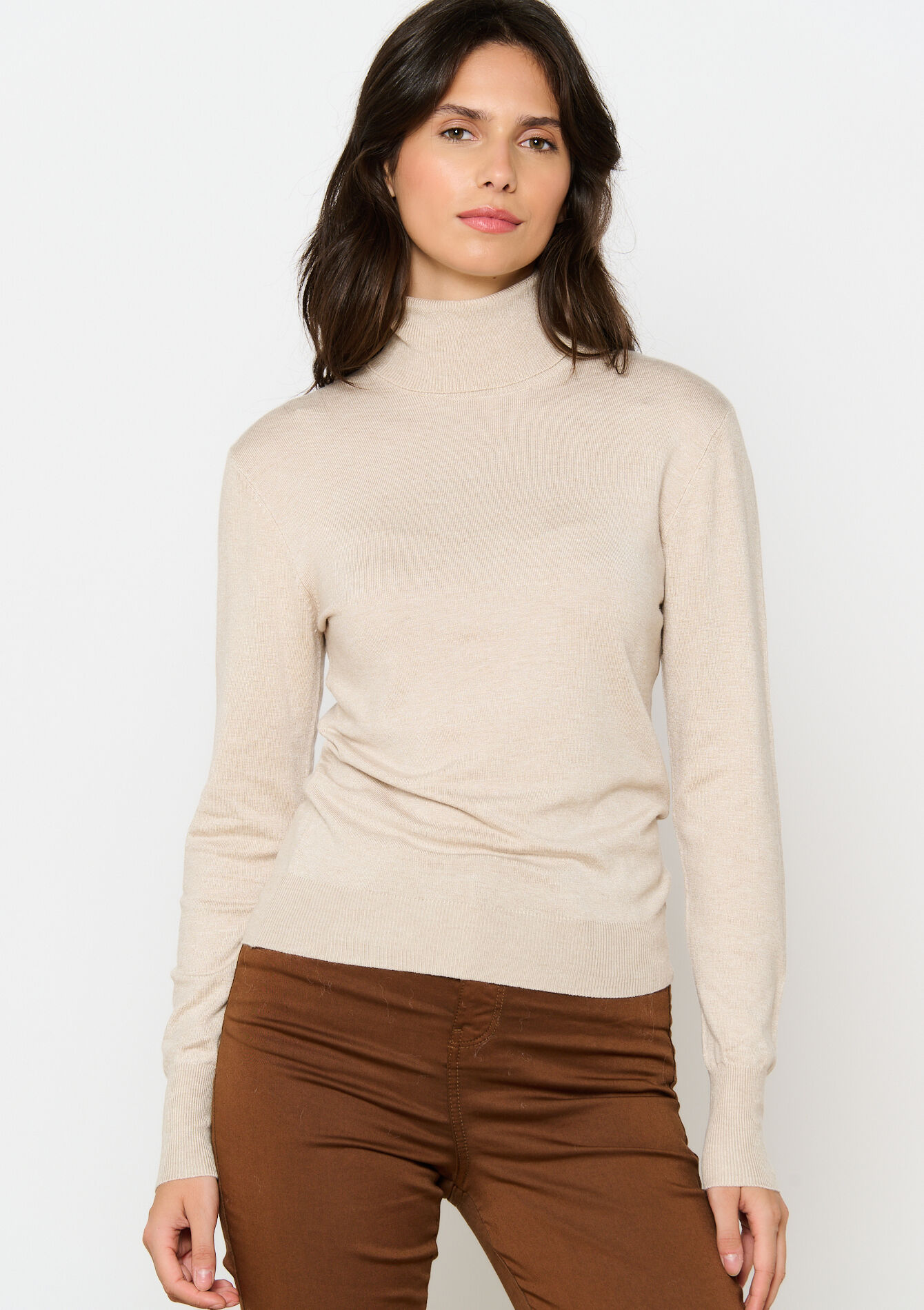 Col roulé uni, Col roulé uni - BEIGE CHINE - 04101153_4025