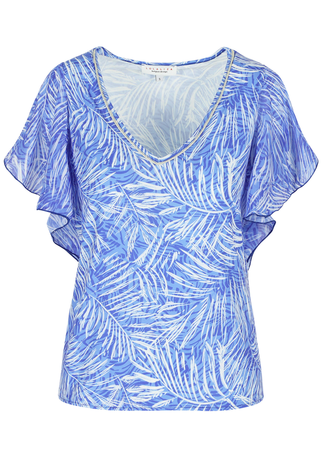 Voile T-shirt met bladerprint - ELECTRIC BLUE - 02301613_1619