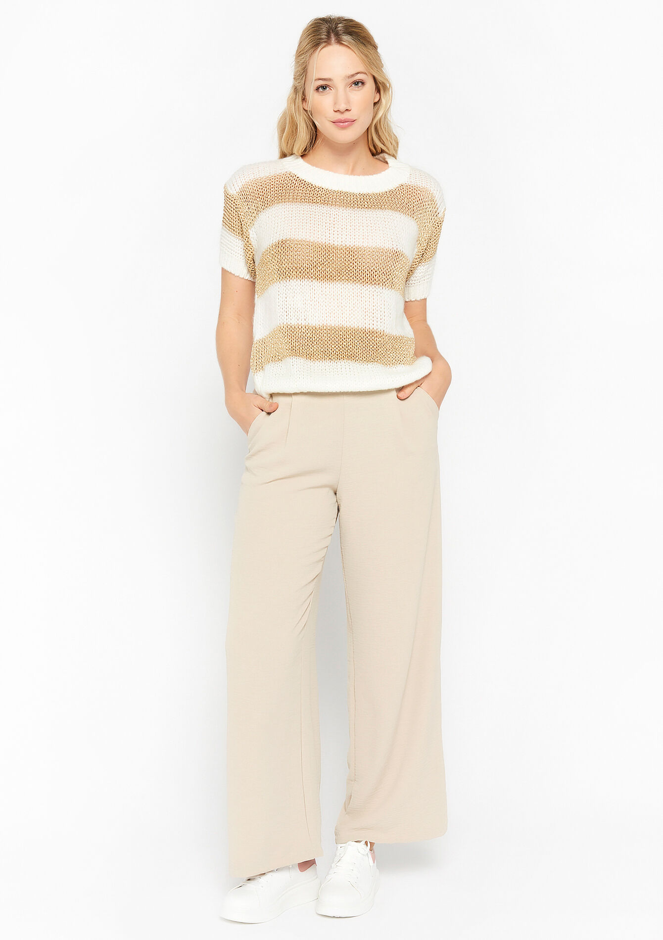 Pullover à rayures à manches courtes, Pullover à rayures à manches courtes - OFFWHITE - 04006110_1001