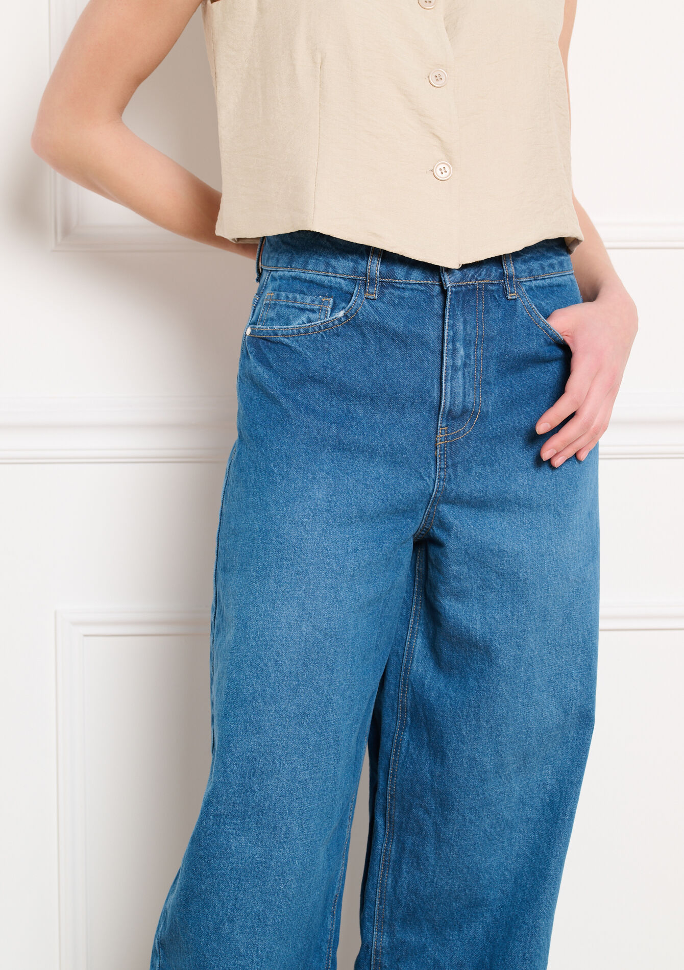 Hoge taille wide-leg jeans - MEDIUM BLUE - 22000661_0500