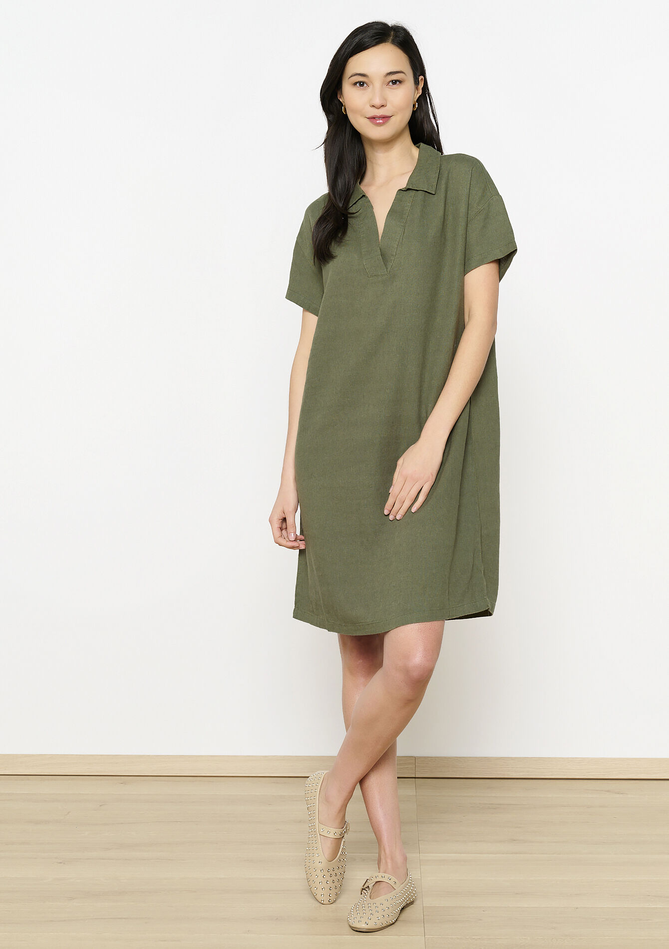 Linnen hemdjurk, Linnen hemdjurk - KHAKI MED - 08104189_4327