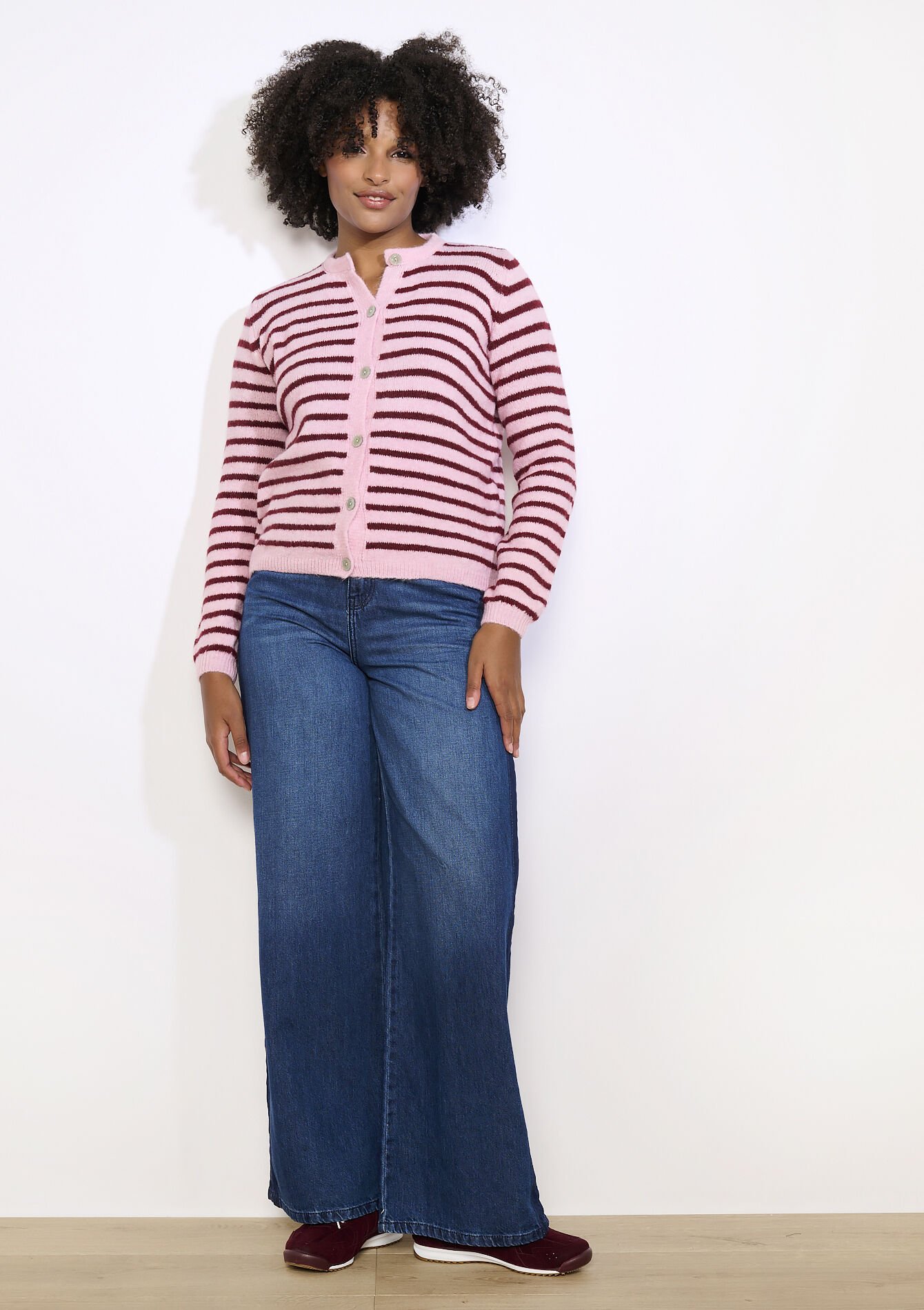 Soft striped cardigan, Soft striped cardigan - BORDEAU WINE - 04101393_1467