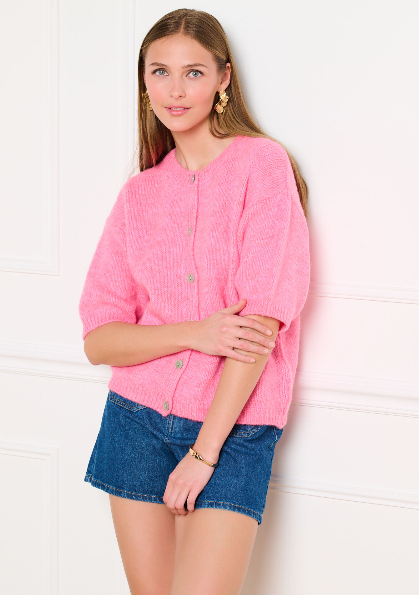 Cardigan met korte mouwen - PINK BUBBLEGUM - 04101487_1477