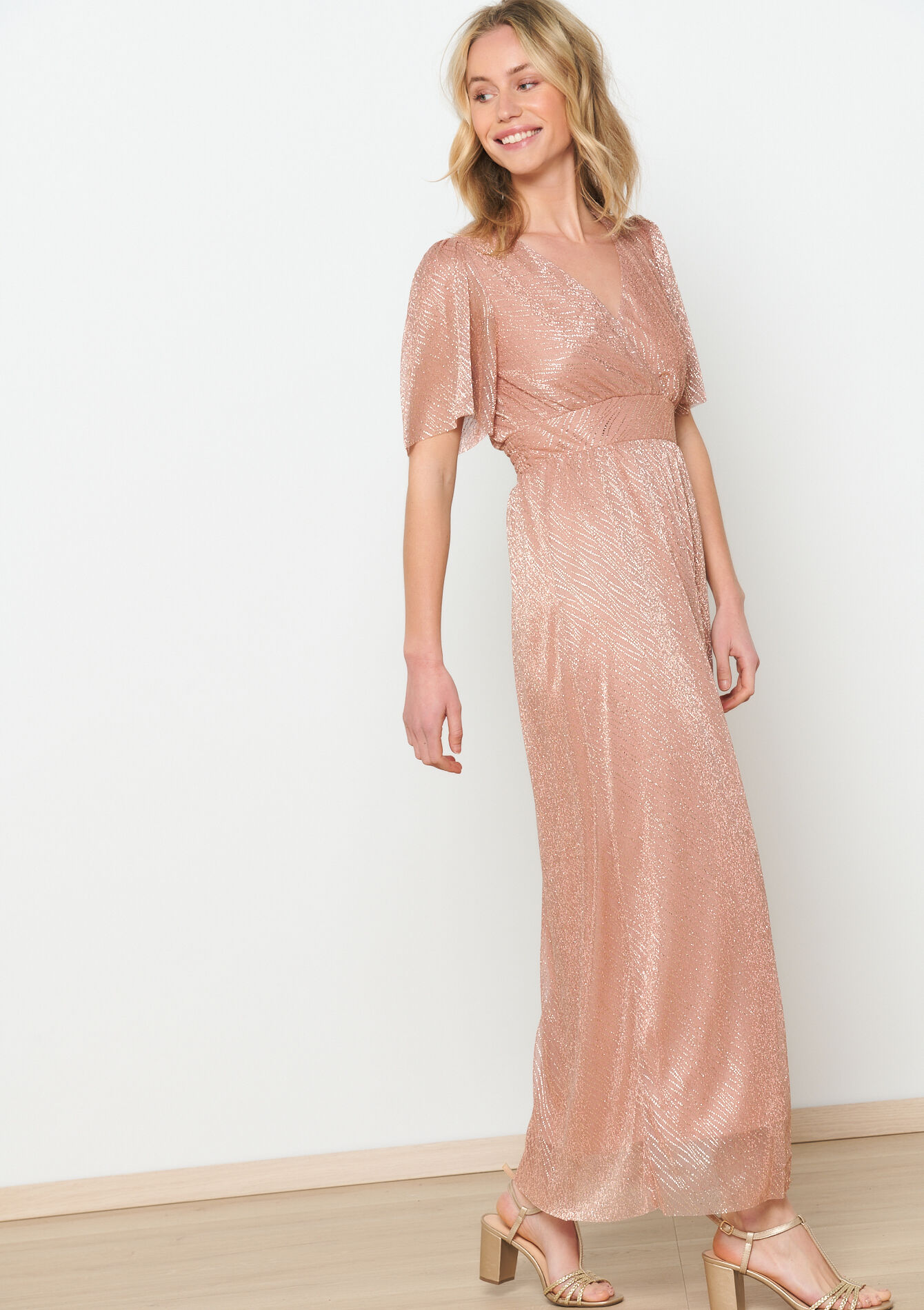 Maxi dress with butterfly sleeves, Maxi dress with butterfly sleeves - NUDE LOTUS - 08103566_4118