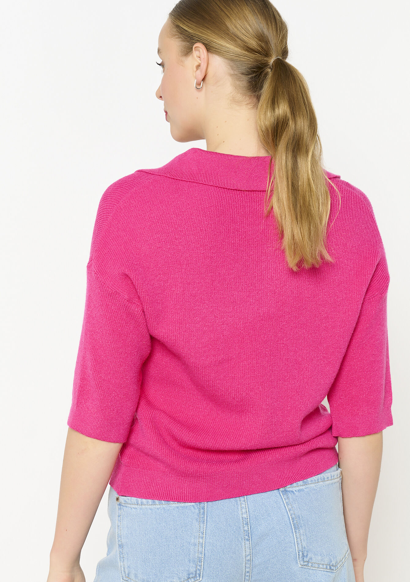 Soft knit polo sweater, Soft knit polo sweater - FUCHSIA - 04006962