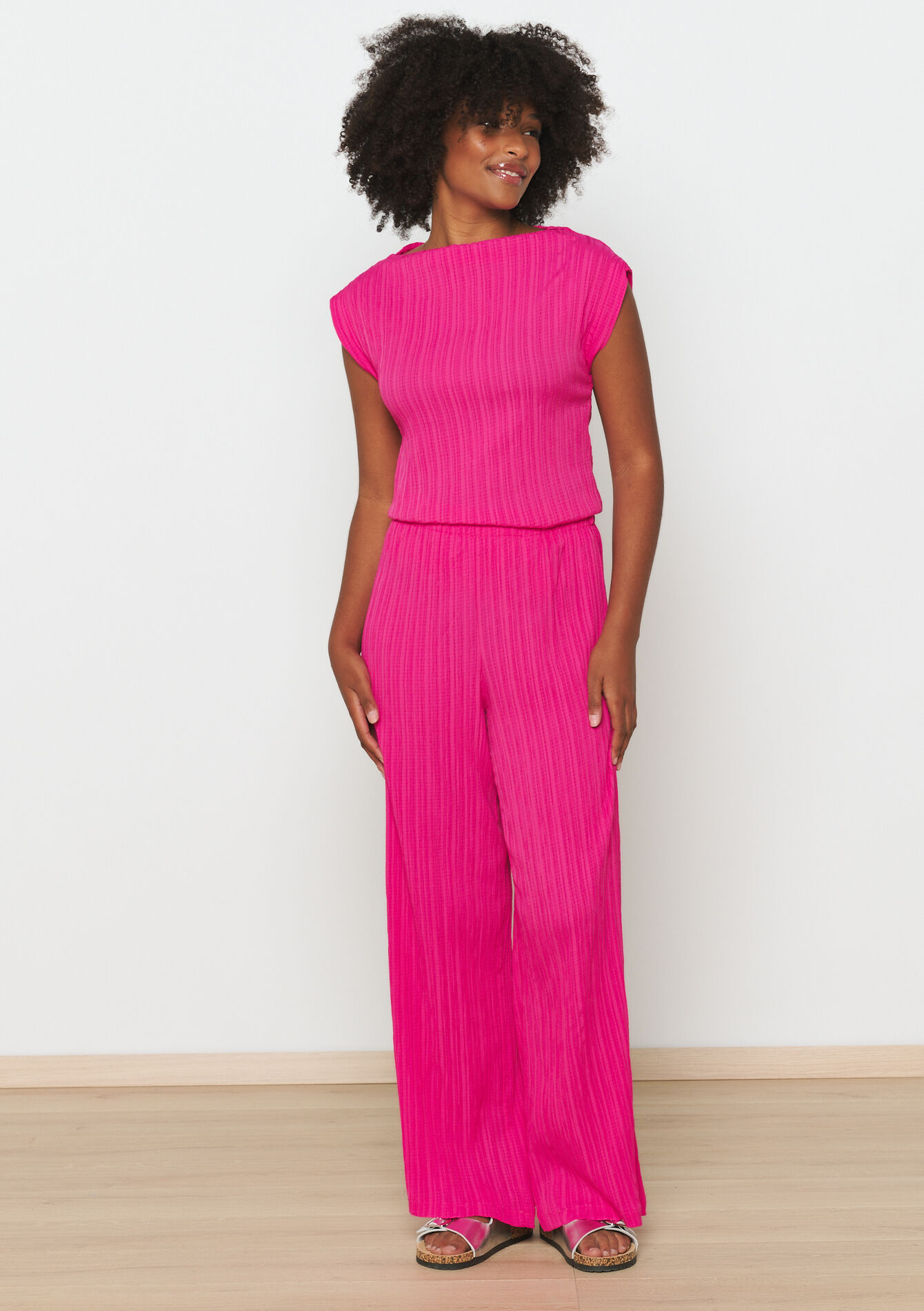 Broek met plissé, Broek met plissé - FUCHSIA - 06600829_5626