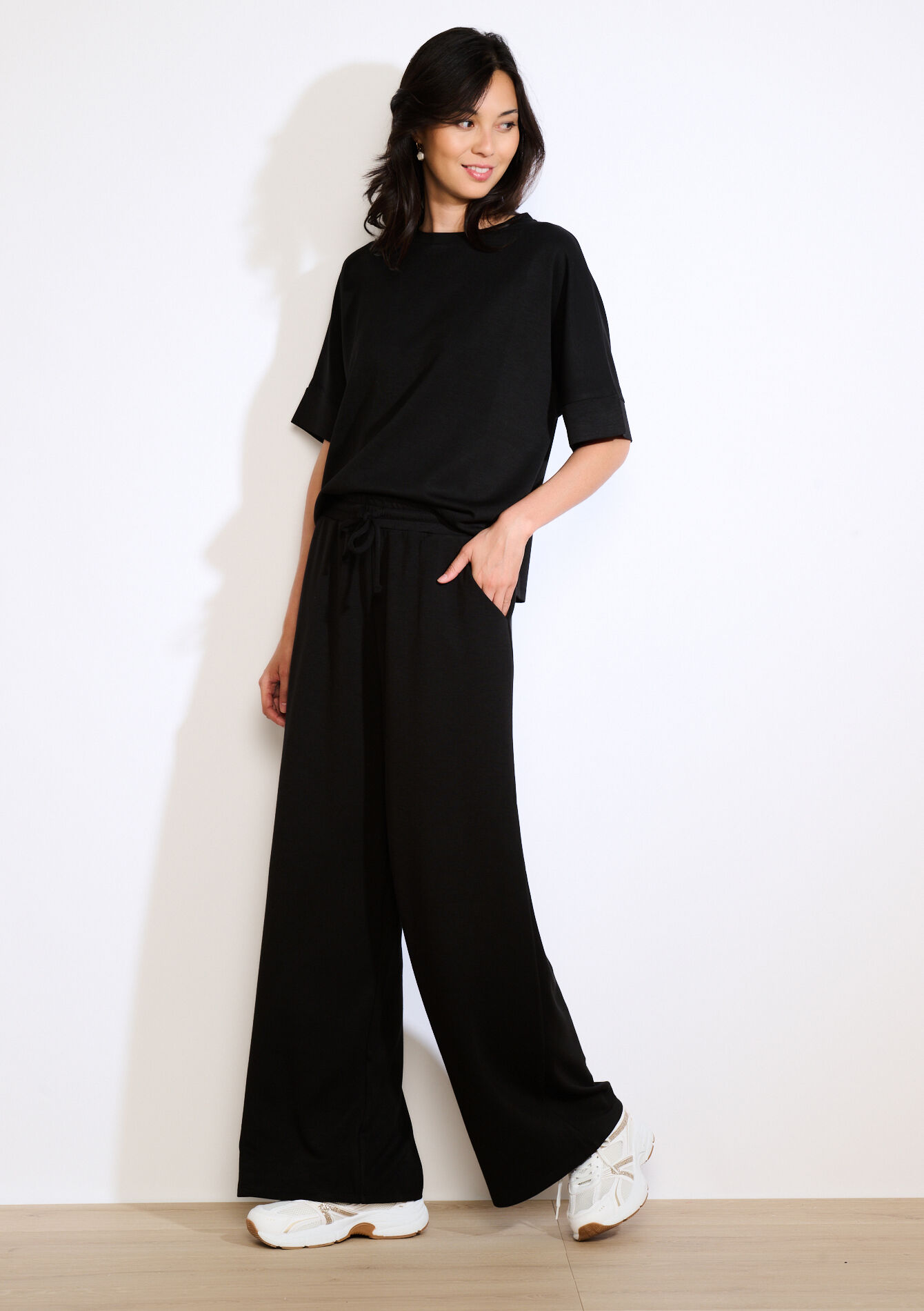 Pantalon large en jersey, Pantalon large en jersey - BLACK - 15100384_1119