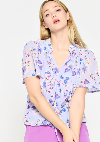 Blouse with floral print - LILAC BRIGHT - 05702170_2578