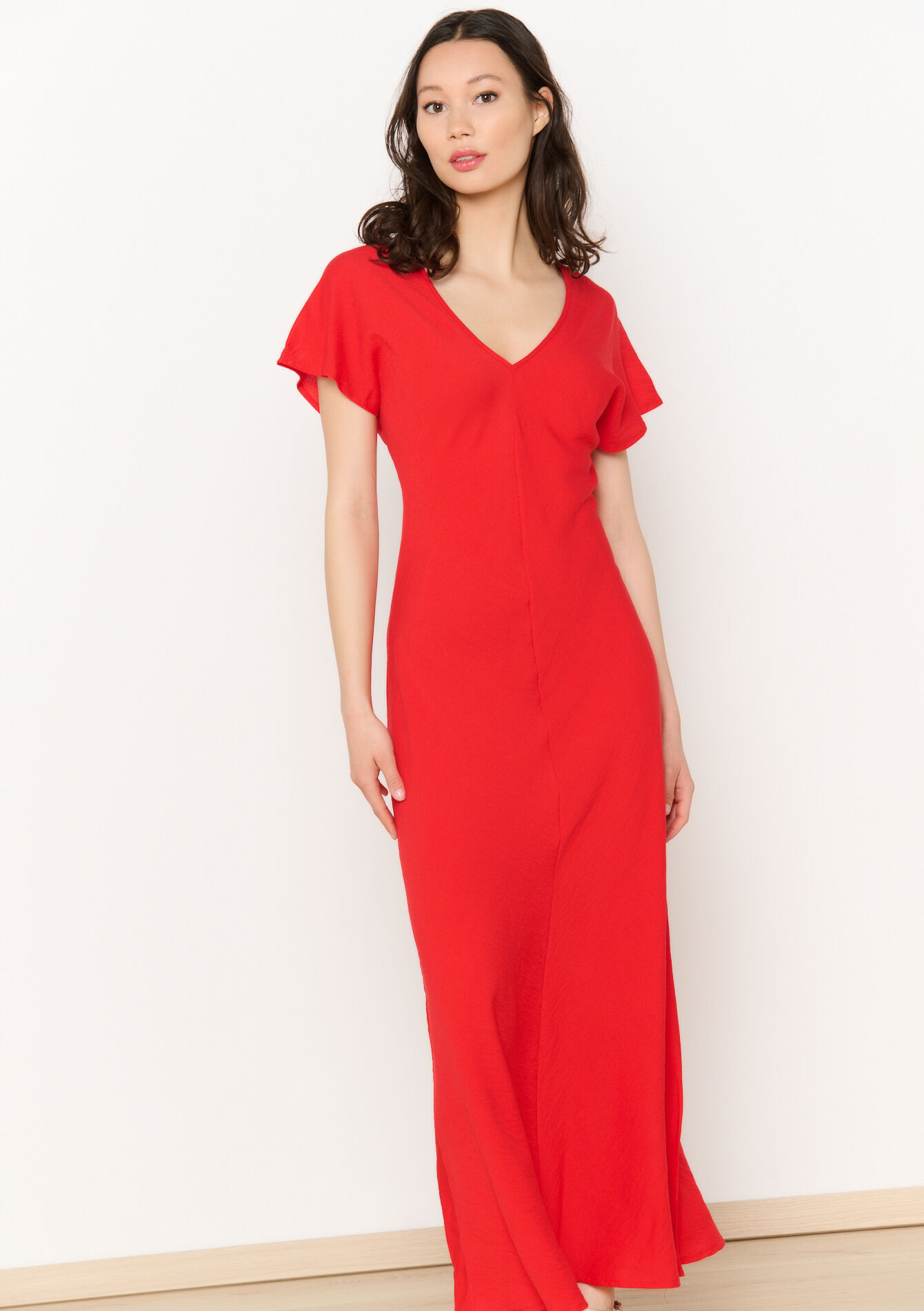 Flowing fitted long dress - RED LOLLIPOP - 08104046_5301
