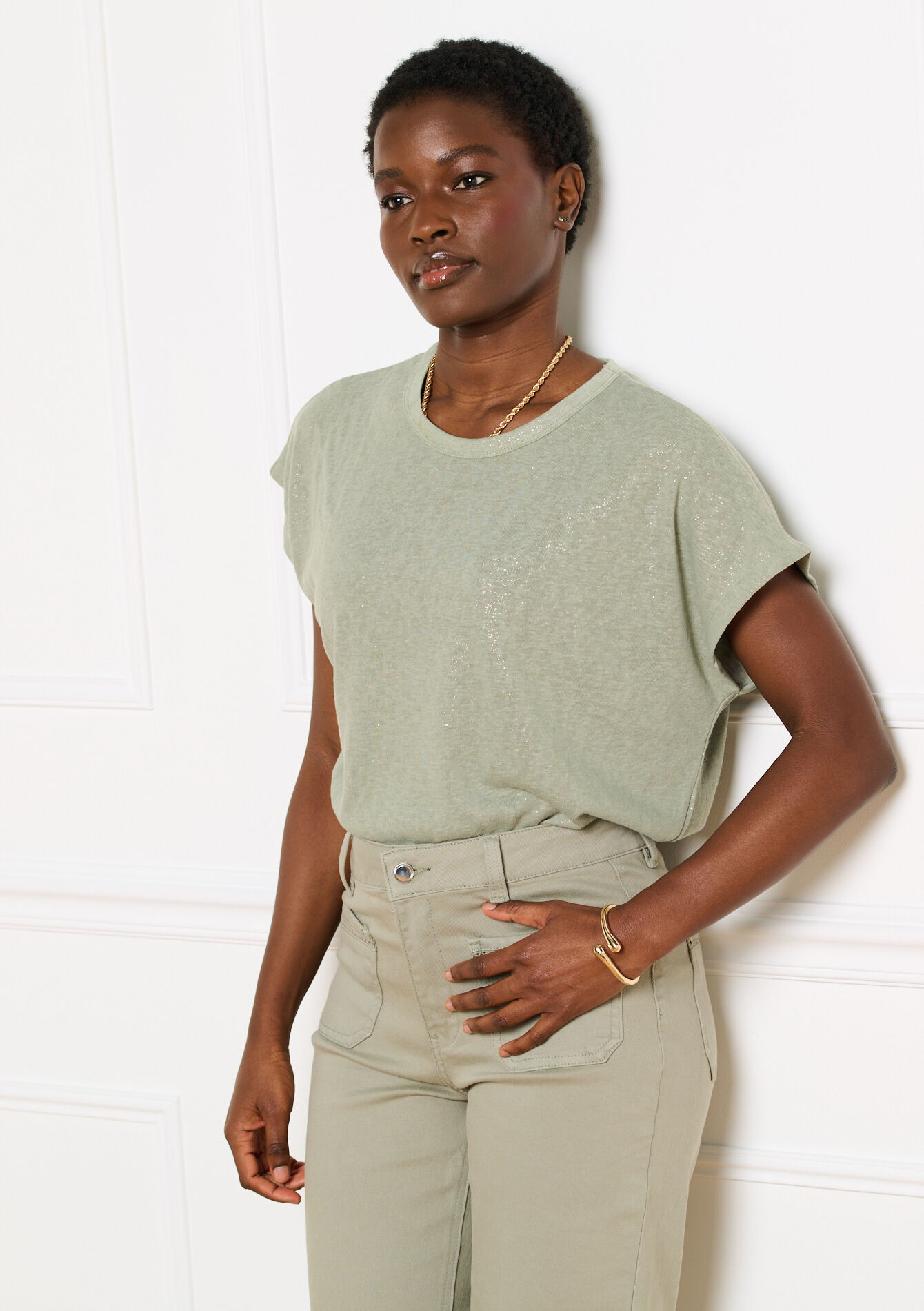 T-shirt met foil print - KHAKI FADED - 02301943_4326