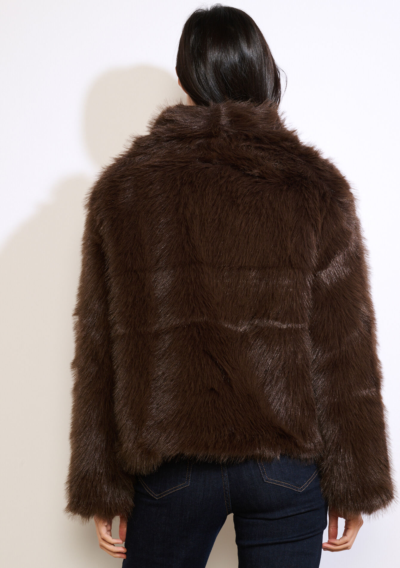 Faux fur jacket wide collar - BROWN DARK CHOCOLATE - 23000801_3720