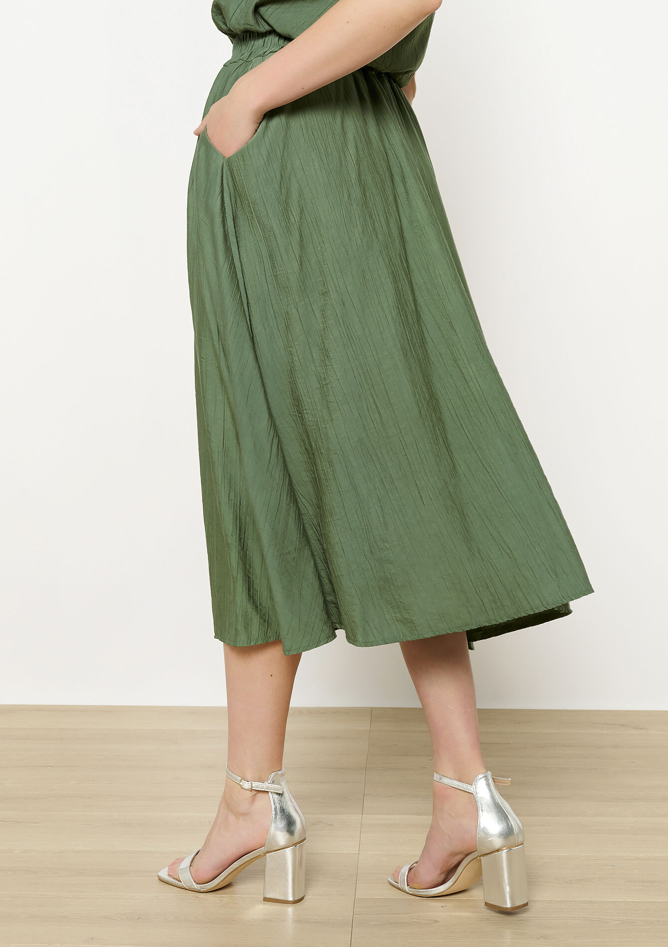 Crinkle midi-rok, Crinkle midi-rok - KHAKI MED - 07101373_4327