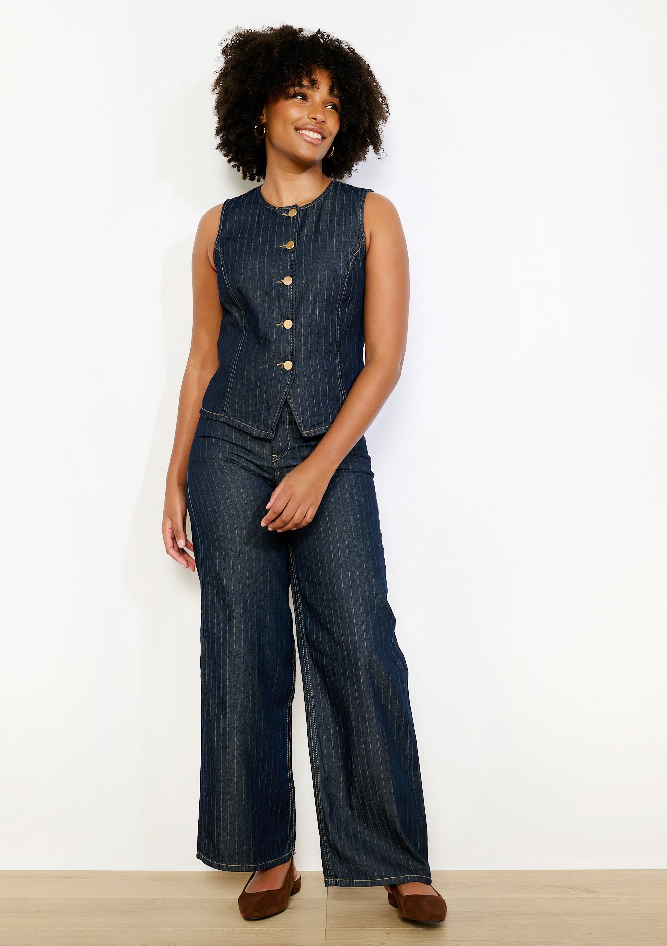 Jean large à rayures, Jean large à rayures - DARK BLUE - 22000660_0501