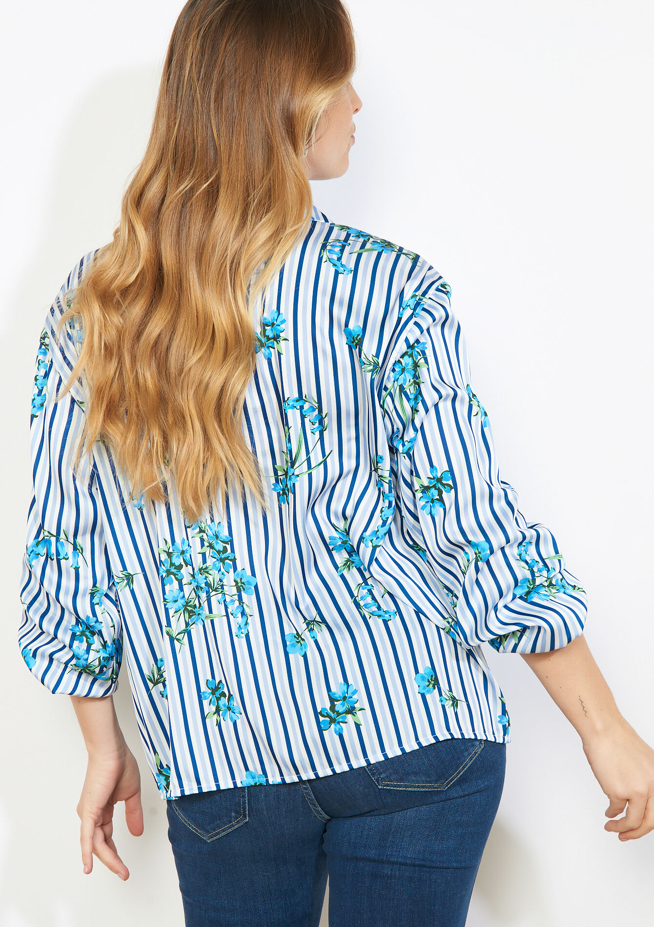 Gestreepte bloemenblouse - OPTICAL WHITE - 05703044_1019